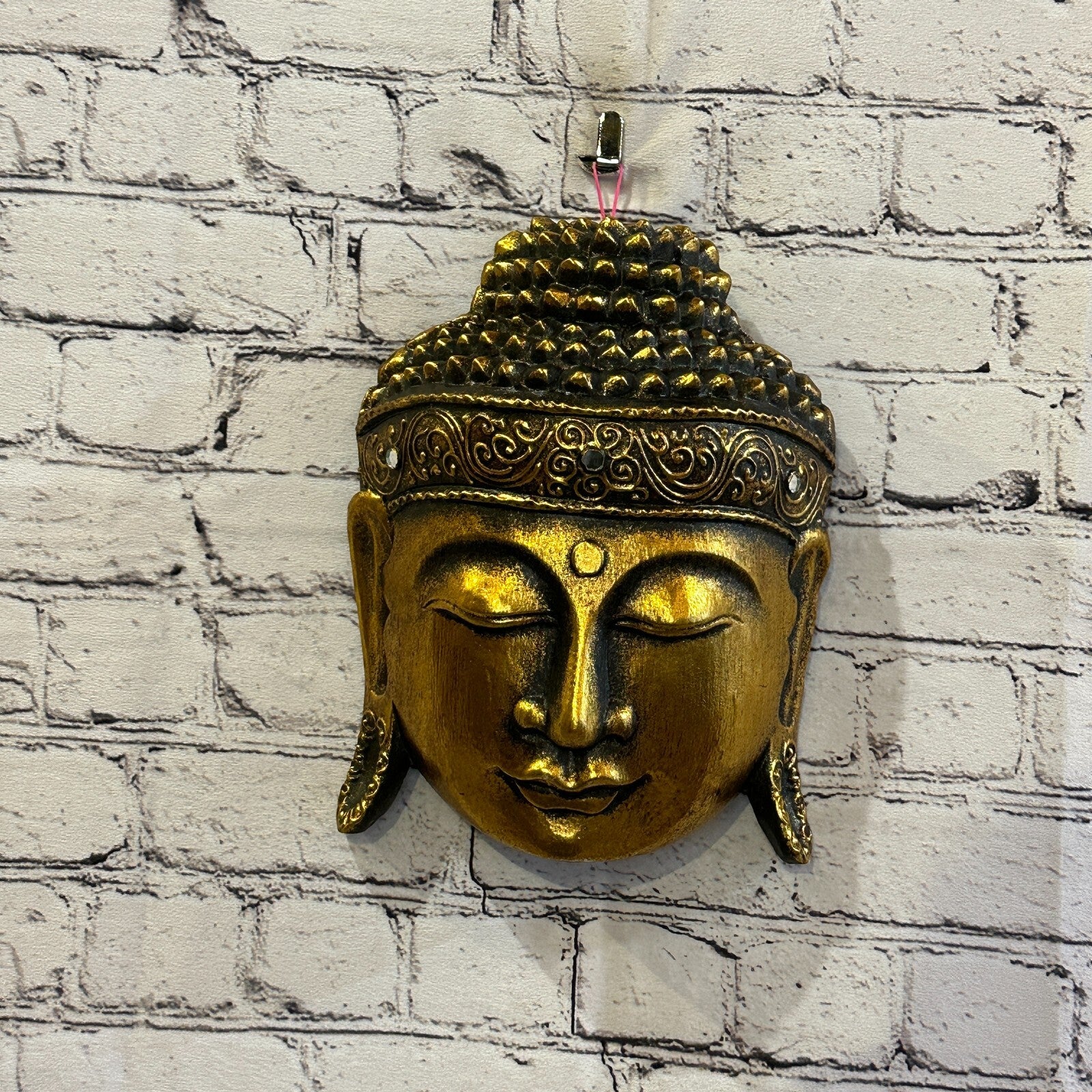 25cm Gold Buddha Head Mask Wooden Hanging Statue Figurine Ornament Fair Trade2