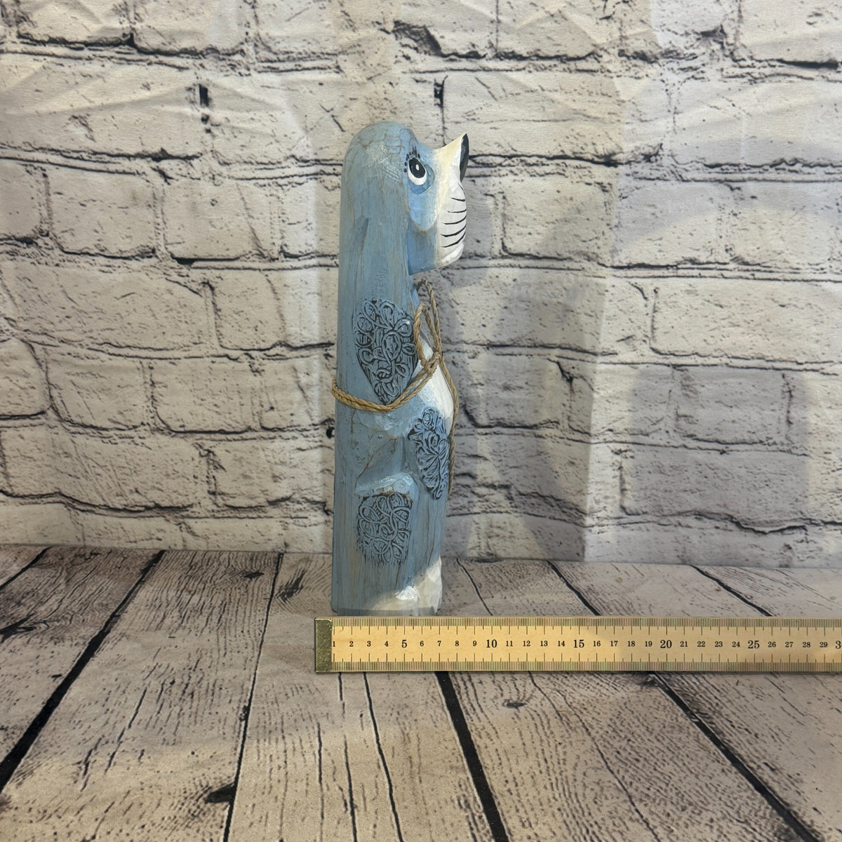 30cm Light Blue Wooden Shabby Dog Statue Ornament Fair Trade Handcarved7