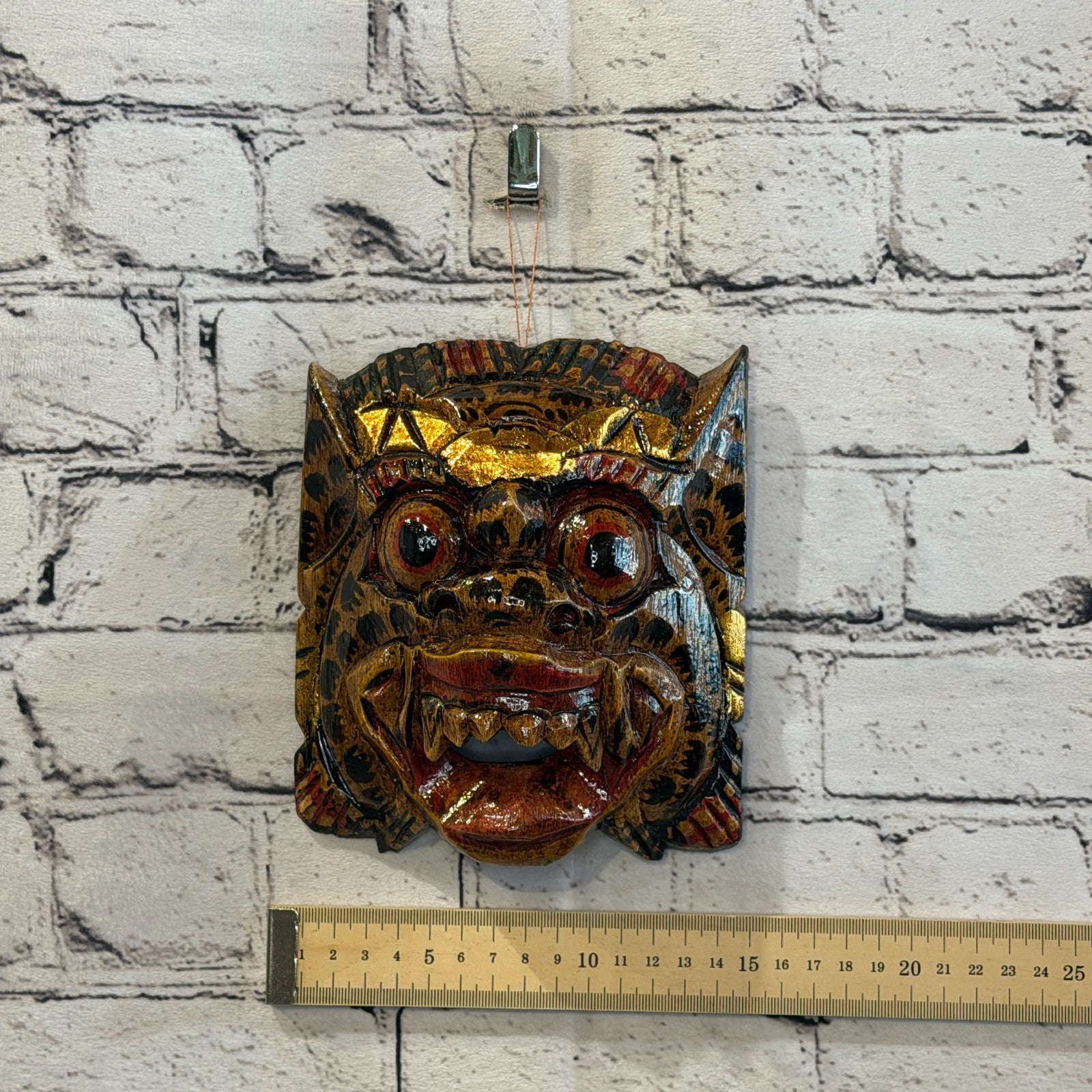 Medium Wooden Natural Barong Wall Mask 15cm x 15cm Handmade And Fairtrade Hindu3