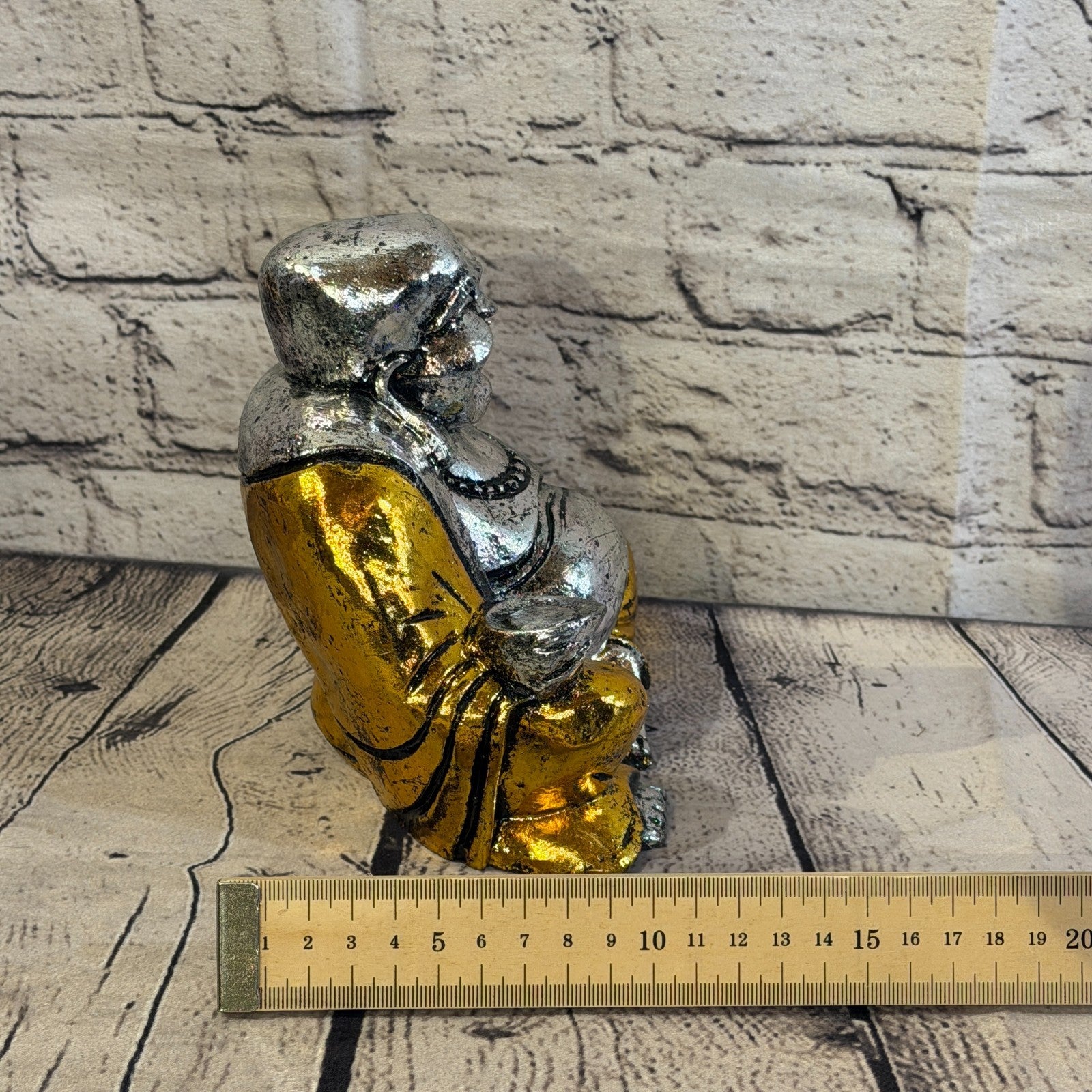 Silver And Gold 15cm x 15cm Large Chinese Buddha Sitting On Lotus Statue Resin7