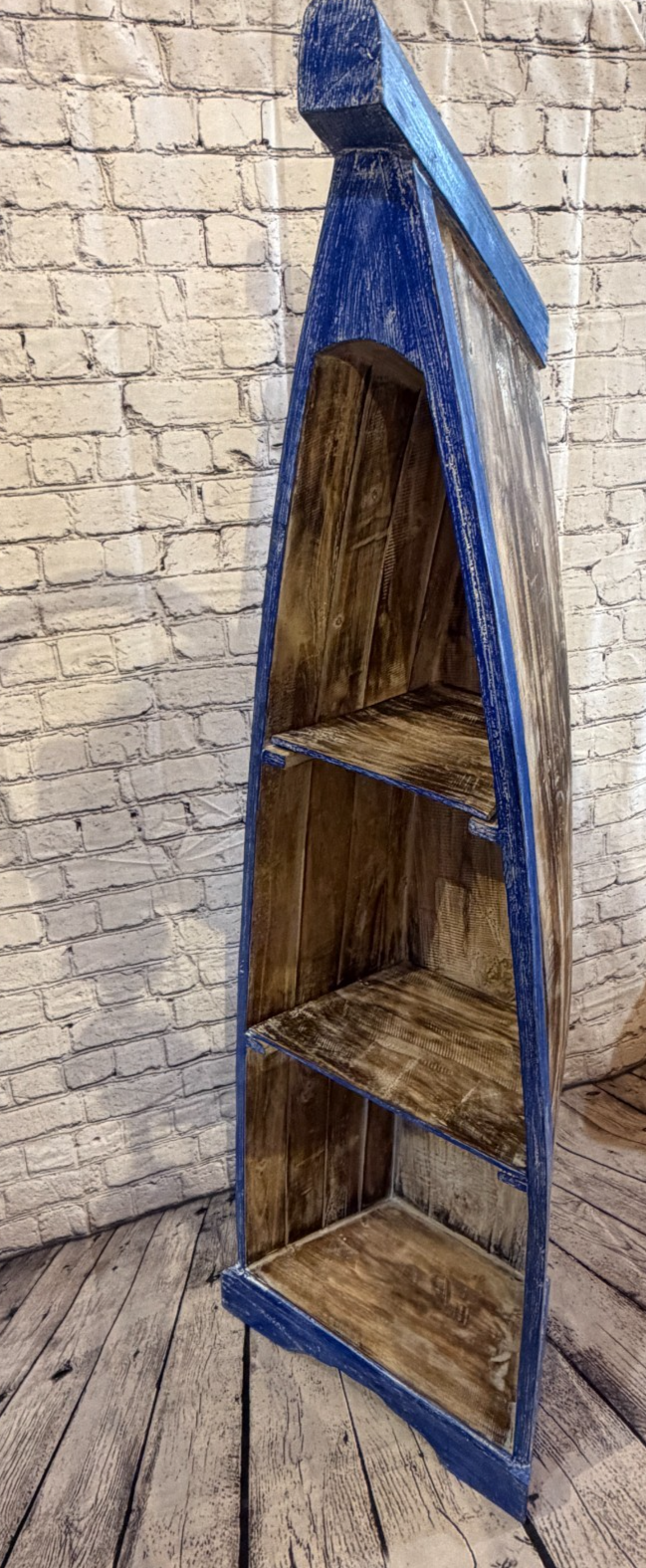 150cm x 45cm x 25cm Blue Boat Shelf Wooden Cabinet Living Hall Storage Furniture1