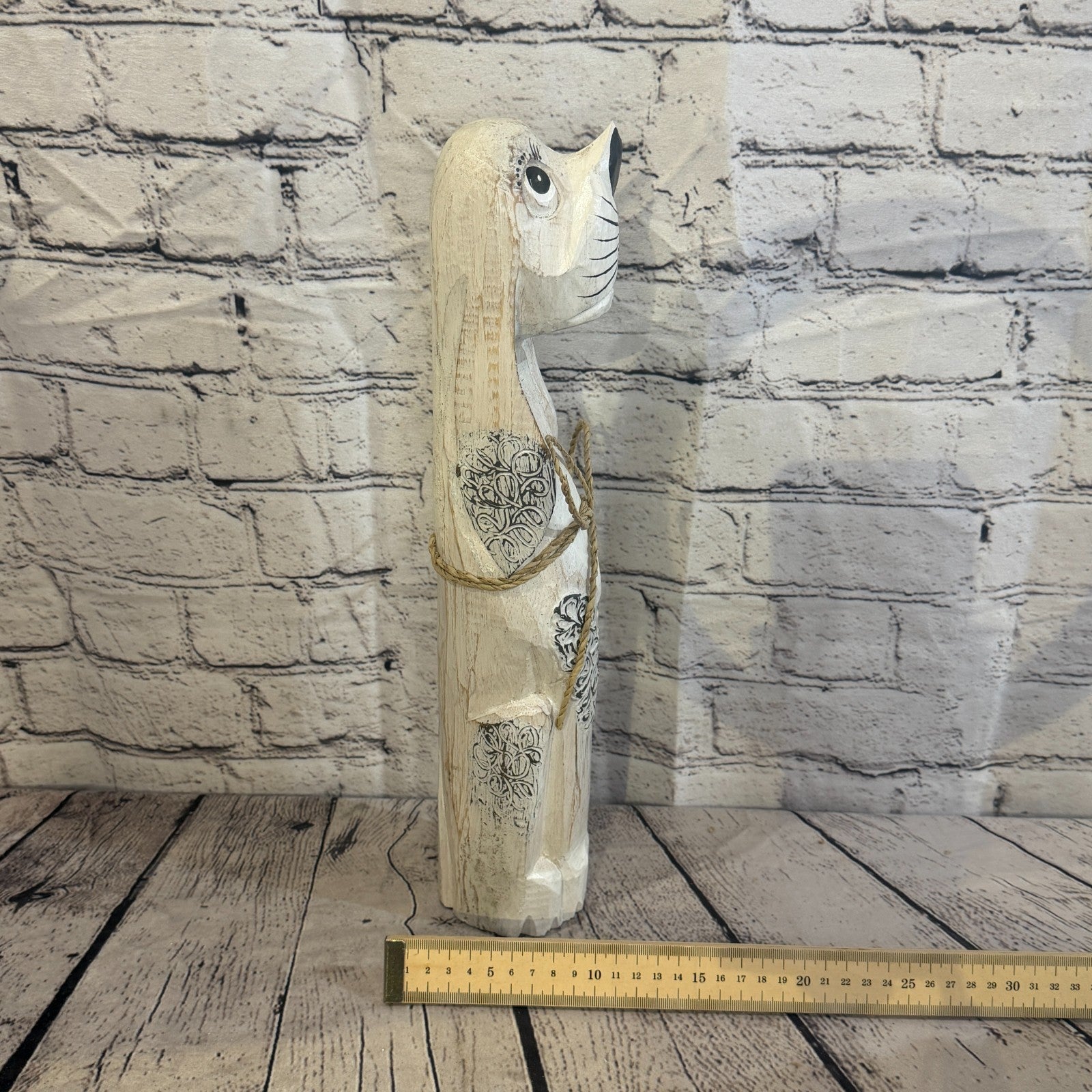 40cm White Wooden Shabby Dog Statue Ornament Fair Trade Handcarved7