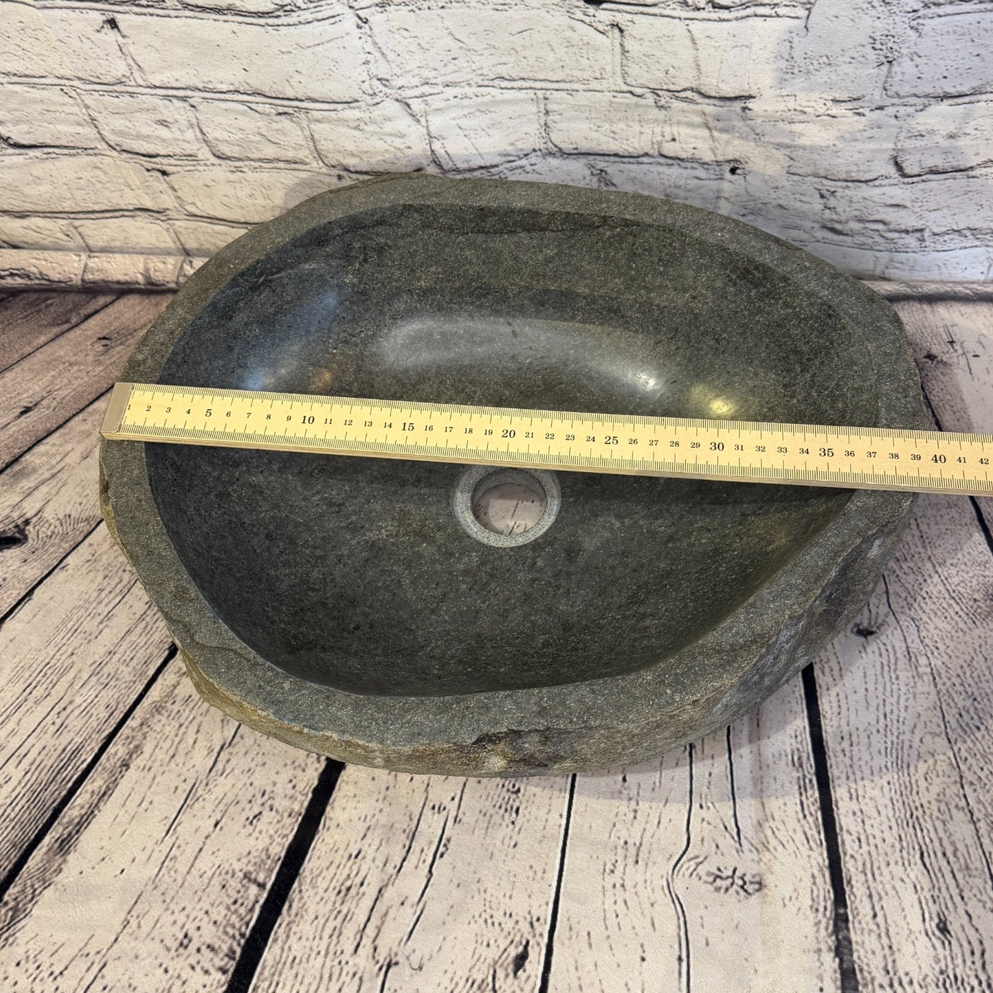 40cm x 32cm Wash Basin Bathroom Counter Top Washing River Stone Bowl Sink No 167