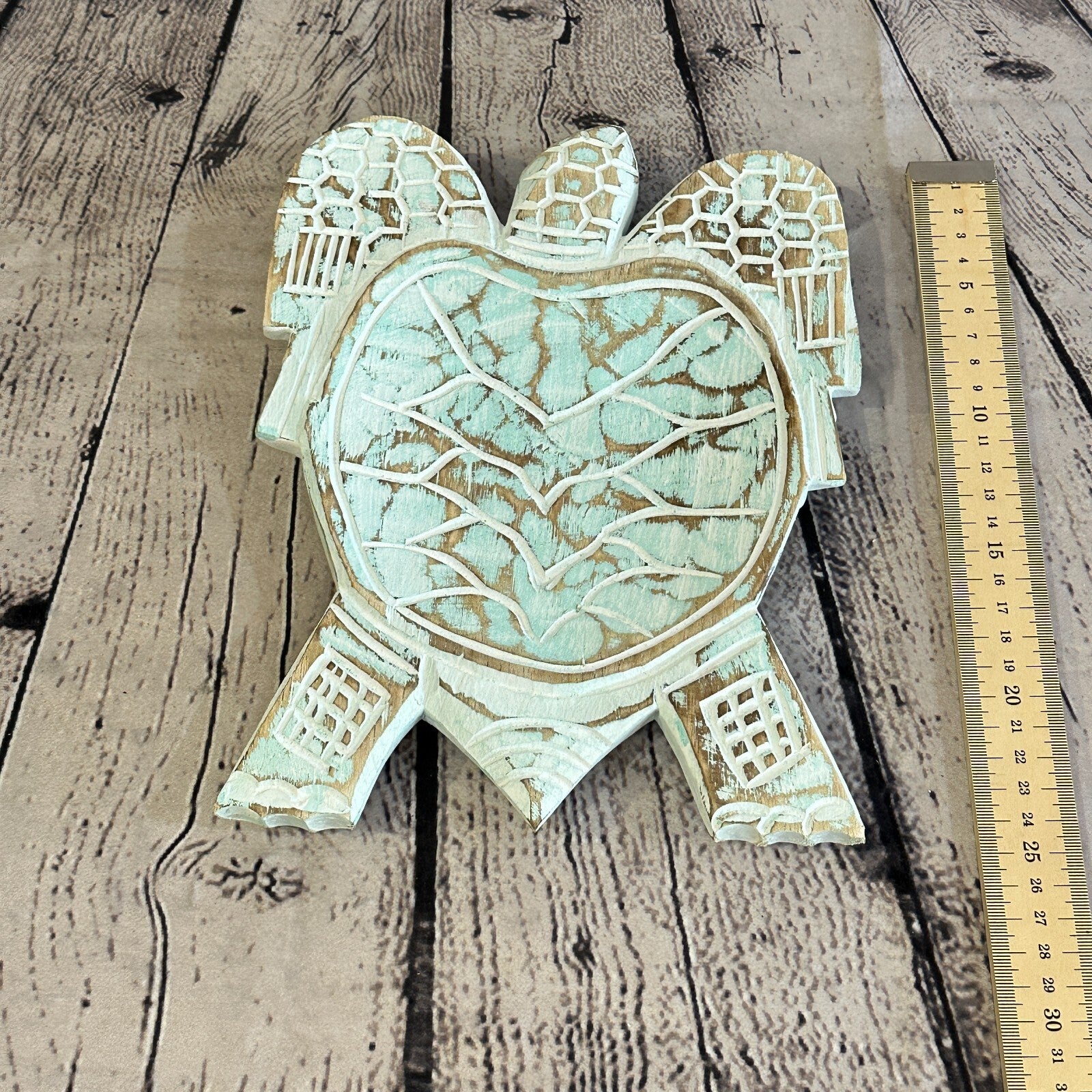 25cm Blue Sea Turtle Bowl Trinket Dish Decoration Designer Mask Wooden Handmade5