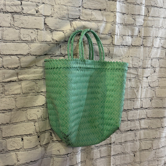 Green 40cm Handwoven Tote Bag Recycled Plastic Eco-Friendly Market Beach0