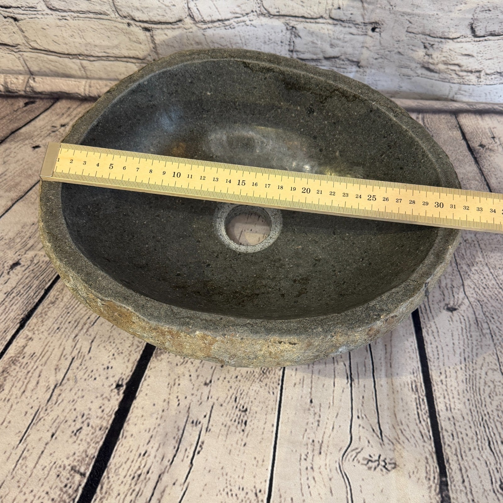 32cm x 26cm Wash Basin Bathroom Counter Top Washing River Stone Bowl Sink No 147