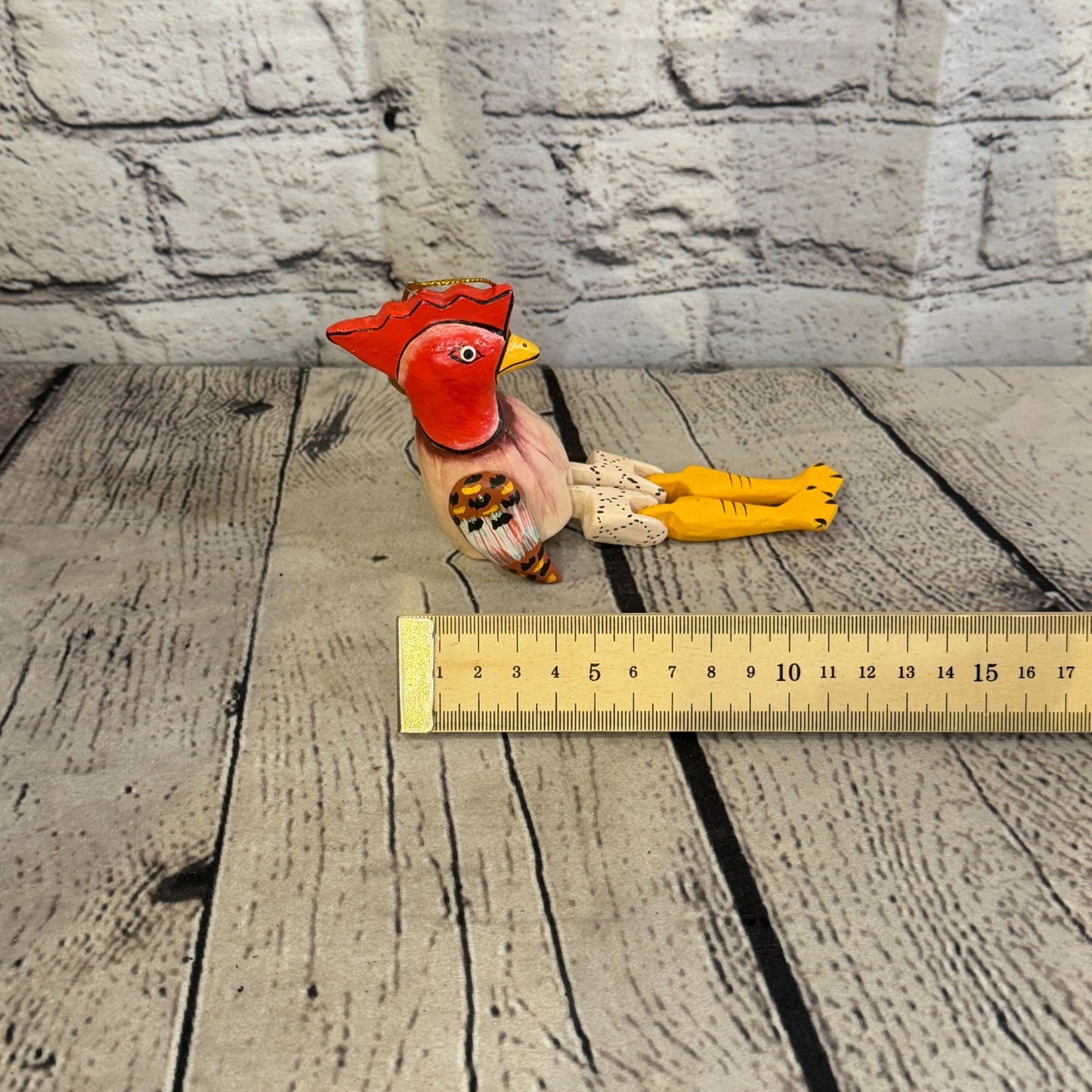 10cm Chicken Rooster Sitting Animal, Wooden Shelf Ornament Handmade Fairtrade7