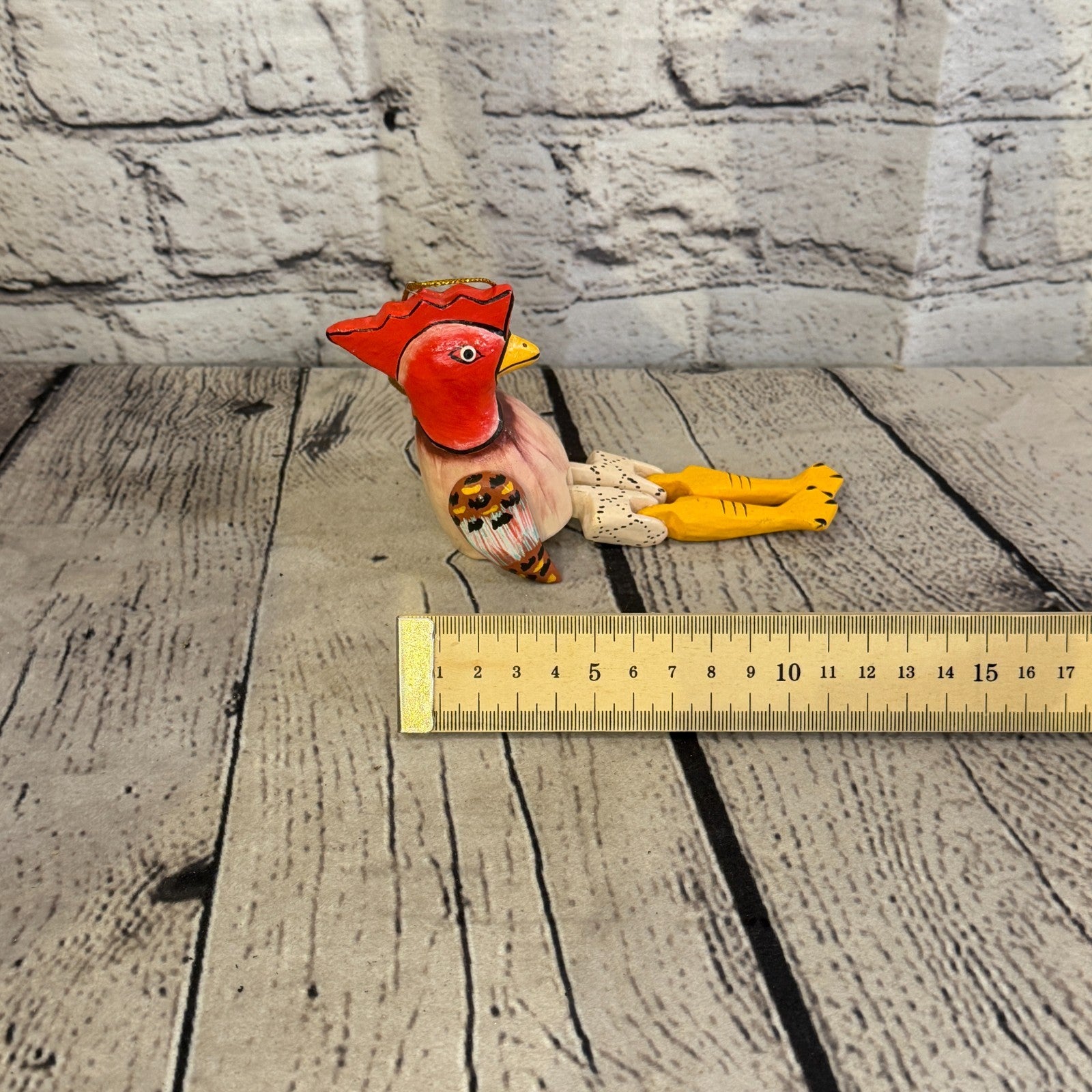 10cm Chicken Rooster Sitting Animal, Wooden Shelf Ornament Handmade Fairtrade7