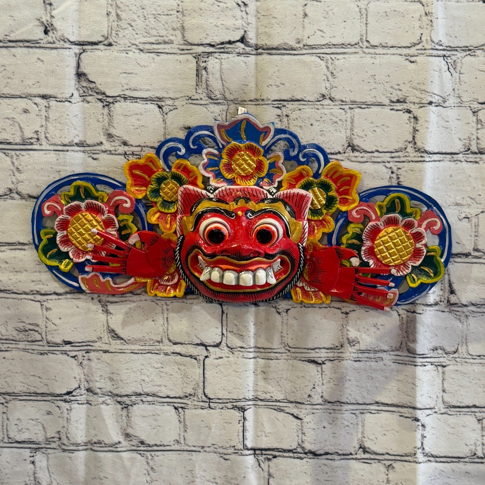 40cm Barong Boma Red Demon Dragon Hindu Deity Wooden Hand Carved Mask Painted3