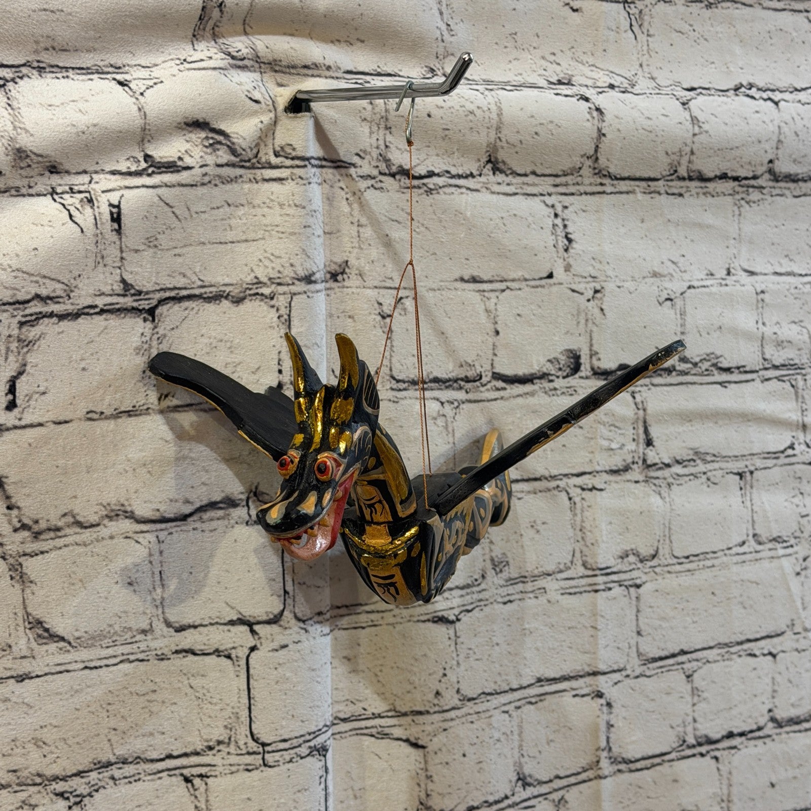 35cm Black Dragon Folk Art Carved Wood Flying Winged Mobile Spirit Guardian1
