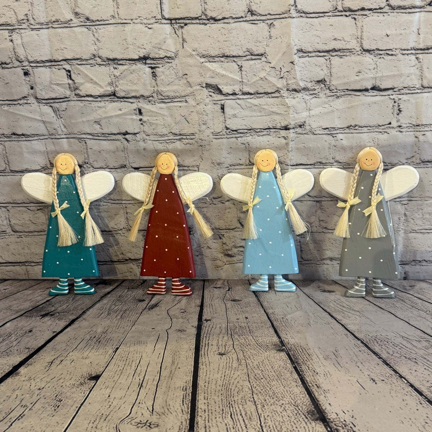 25cm Grey Wall Hanging Angel Figurine Folk Art Wood Fabric Baltic Handmade7