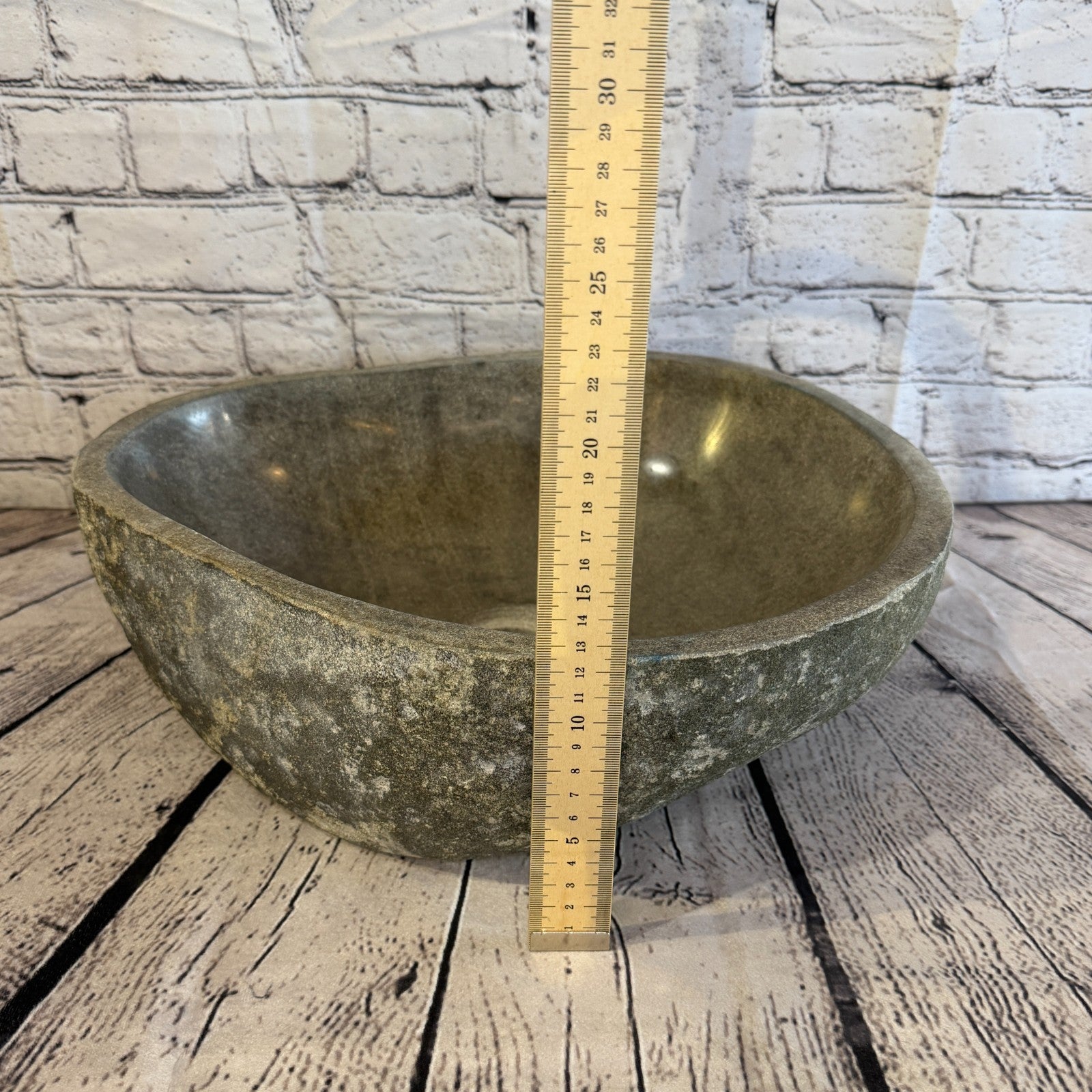 40cm x 35cm Wash Basin Bathroom Counter Top Washing River Stone Bowl Sink No 15