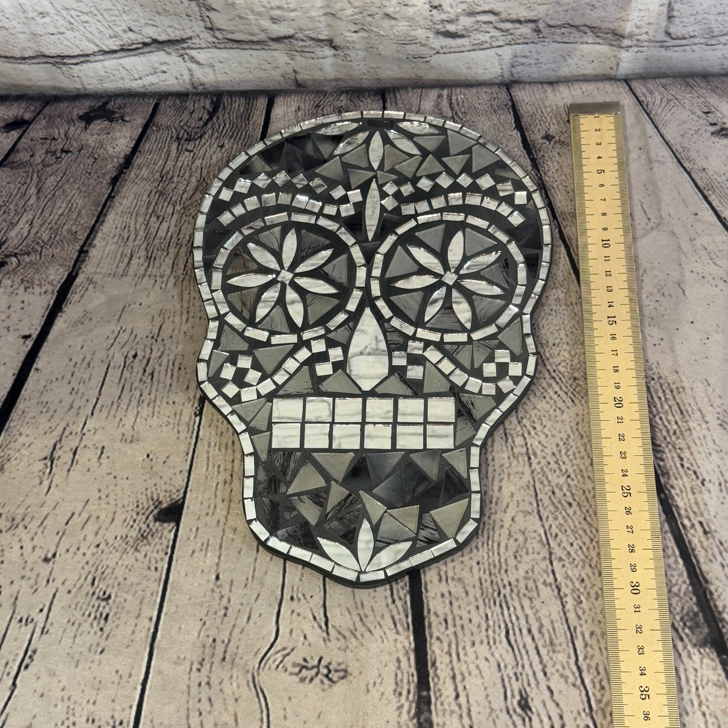 Black Grey Skull Mosaic Tile Wall Mirror 30cm x 20cm 12 Inches Handmade New5