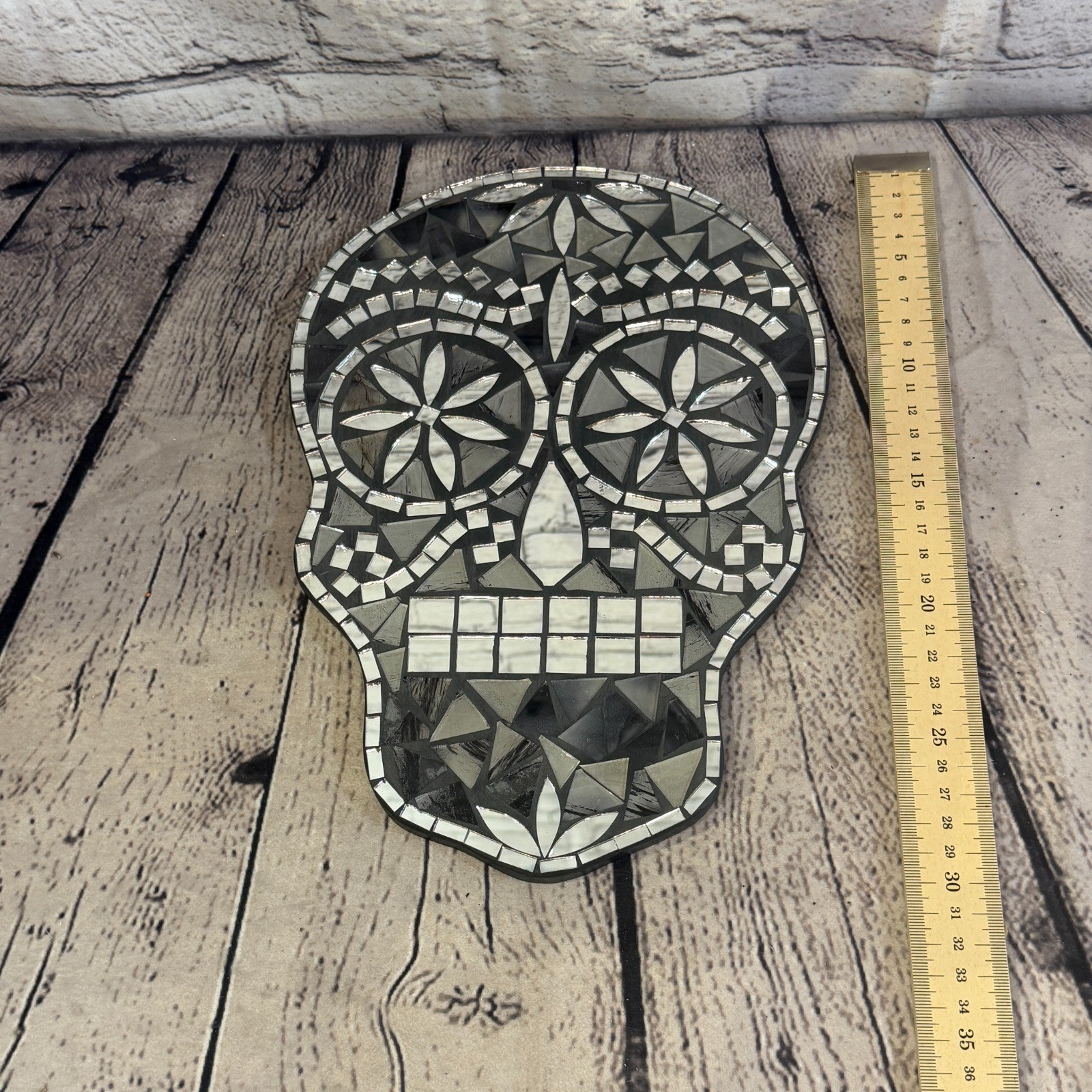 Black Grey Skull Mosaic Tile Wall Mirror 30cm x 20cm 12 Inches Handmade New5
