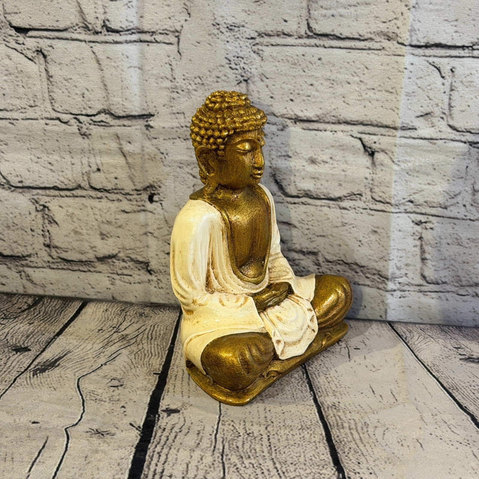 Cream & Bronze 20cm x 15cm Large Thai Buddha Sitting Statue Resin Hindu2