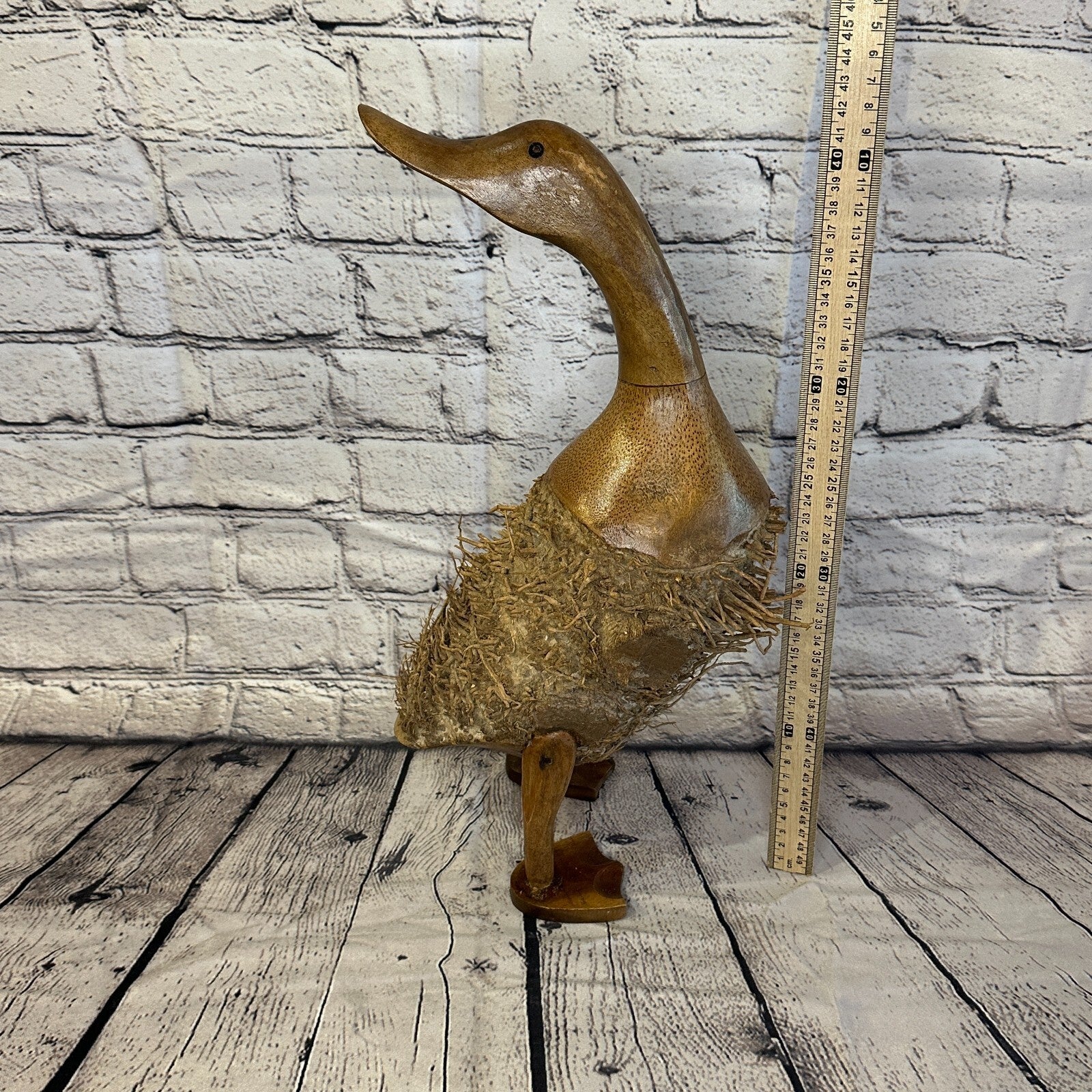 Looking Back 45cm Tall Wooden Hairy Duckling Baby Duck Bamboo Root Fairtrade5