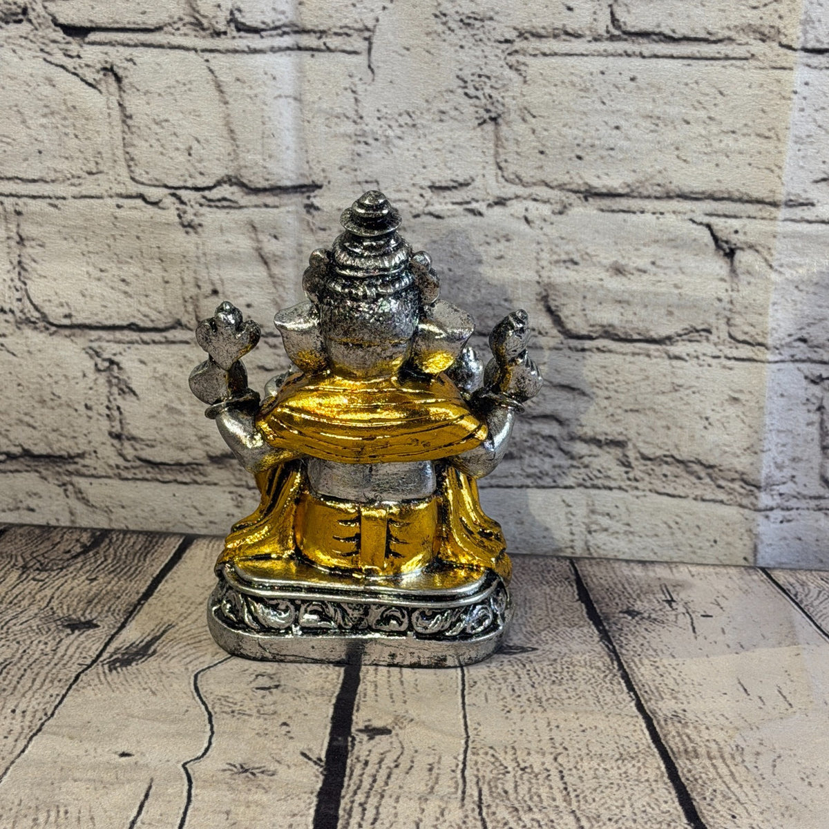 Gold & Silver 18cm Large Ganesh Ganesa Sitting On Lotus Statue Resin Hindu4