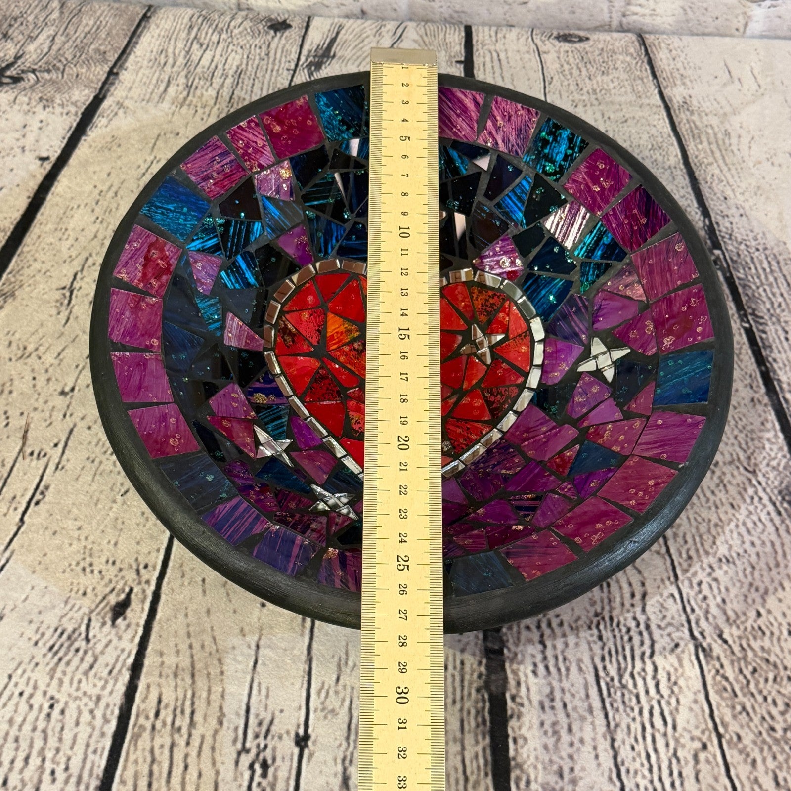 28cm Purple Red Heart Round Mosaic Handmade Ceramic Glass Tile Bowl Fruit2