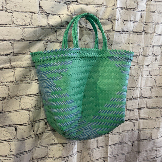 Green Blue 40cm Handwoven Tote Bag Recycled Plastic Eco-Friendly Market Beach0