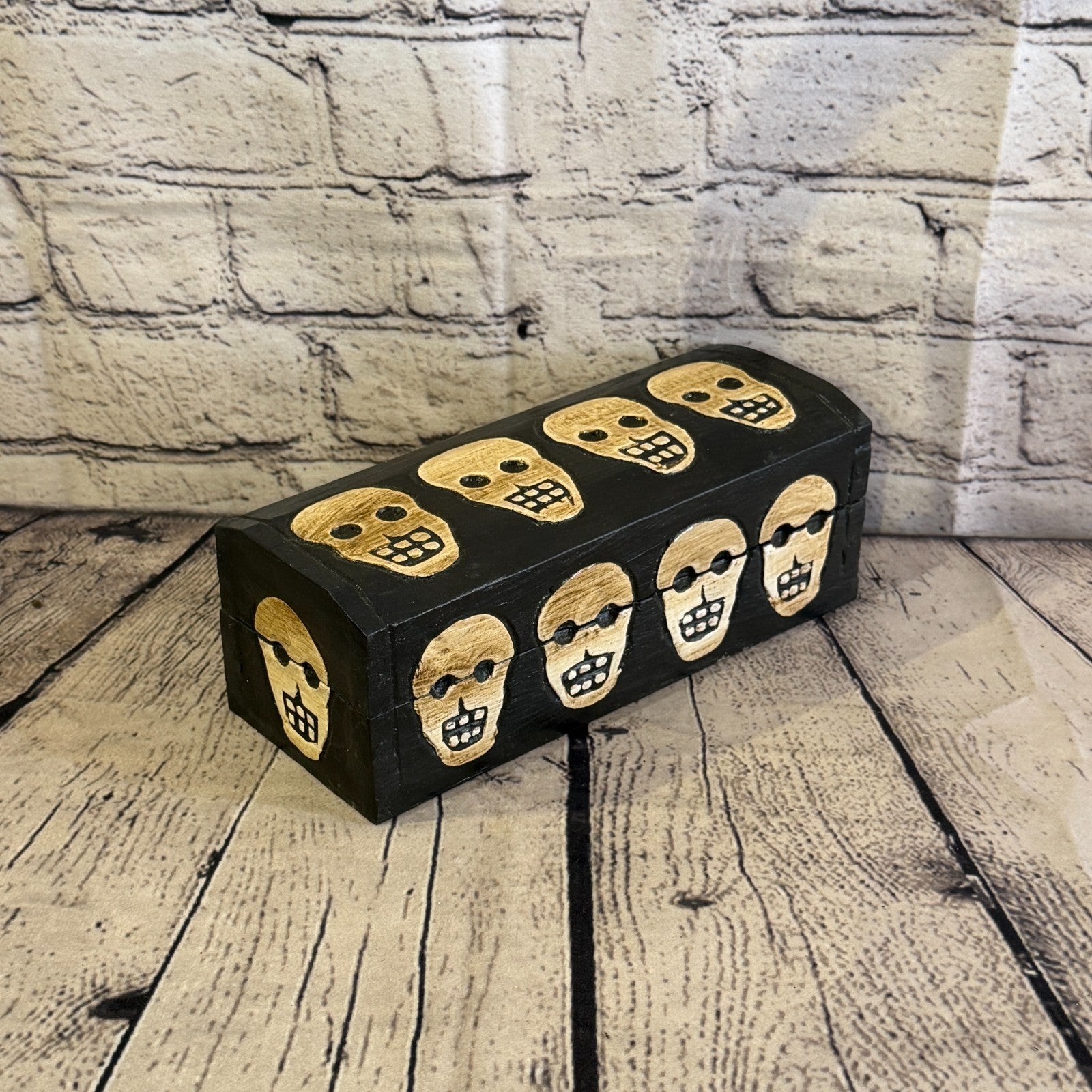 20cm x 10cm x 10cm Wood Gothic Pentagram Skull Coffin Jewellery Trinket Box2