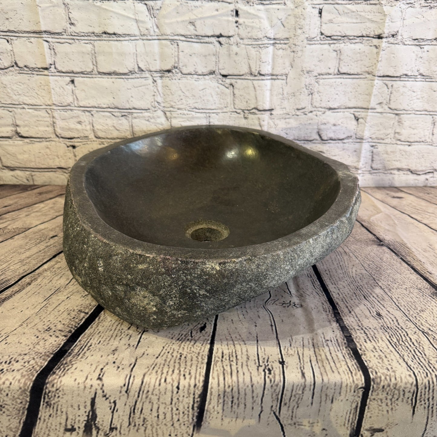 44cm x 38cm Wash Basin Bathroom Counter Top Washing River Stone Bowl Sink No 271
