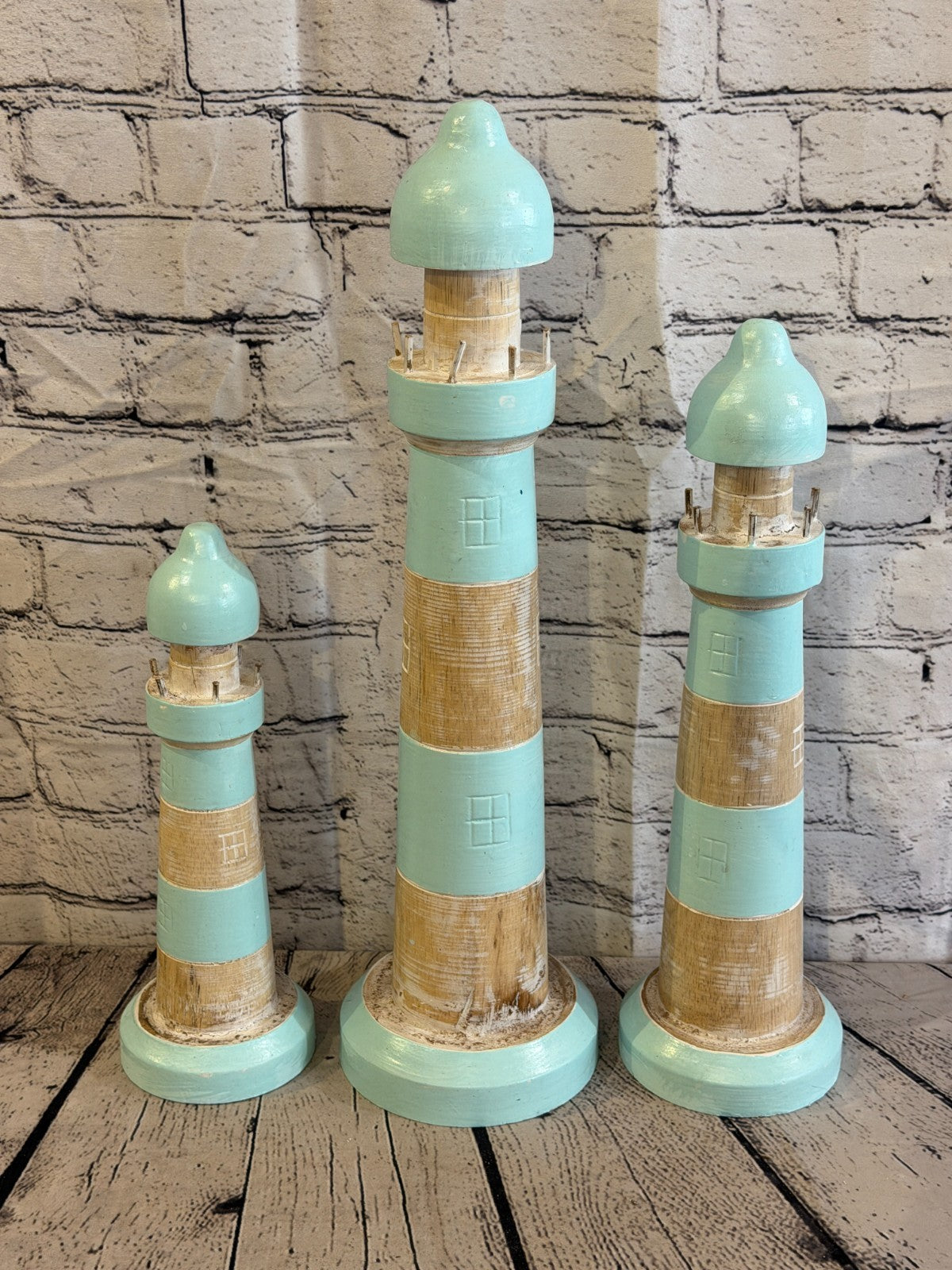 40cm Green White Wooden Lighthouse Ornament Nautical Coastal Sculpture Statue6
