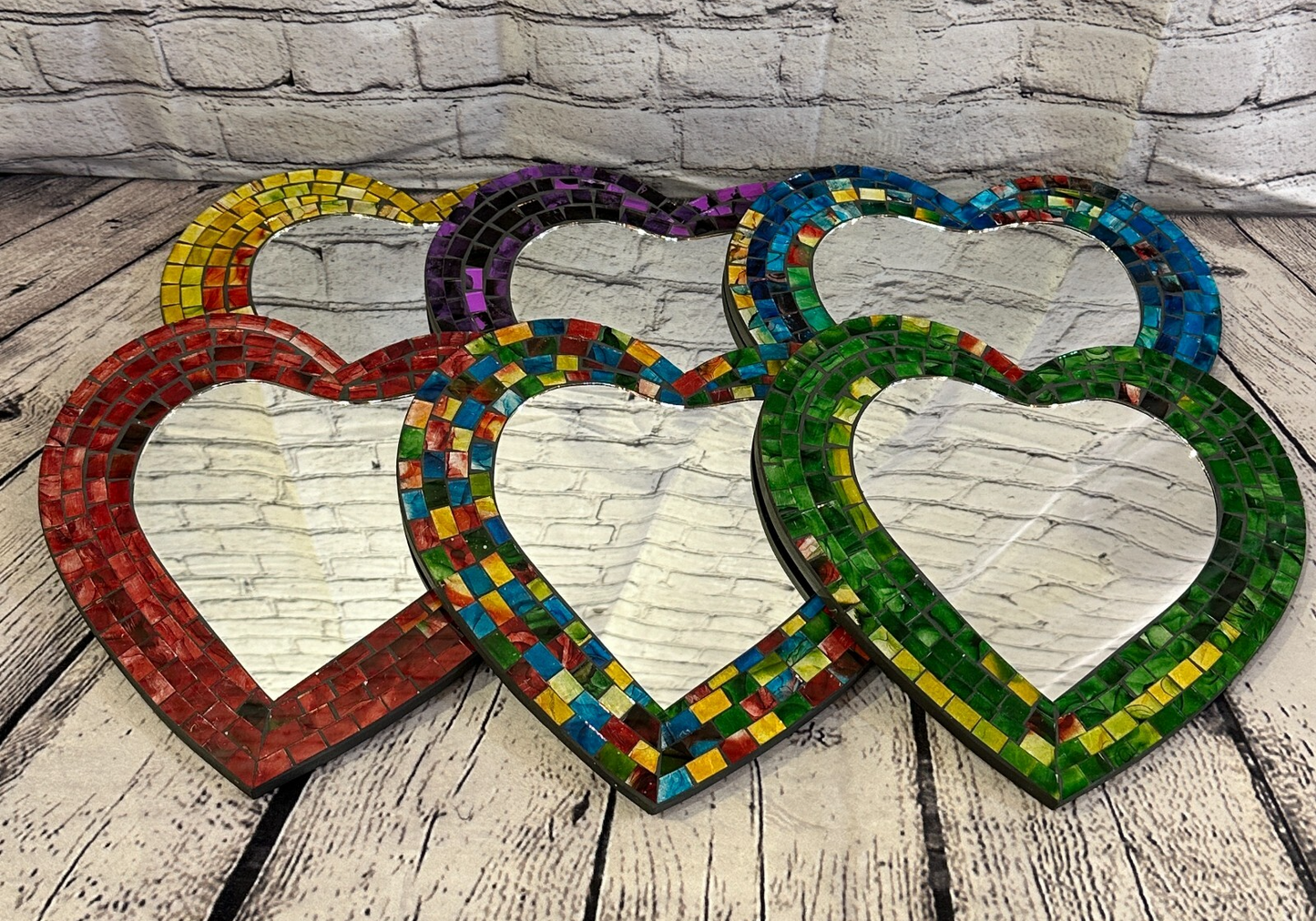 Green Heart Shape Mosaic Tile Wall Mirror 28cm x 25cm 10 Inches Handmade New7