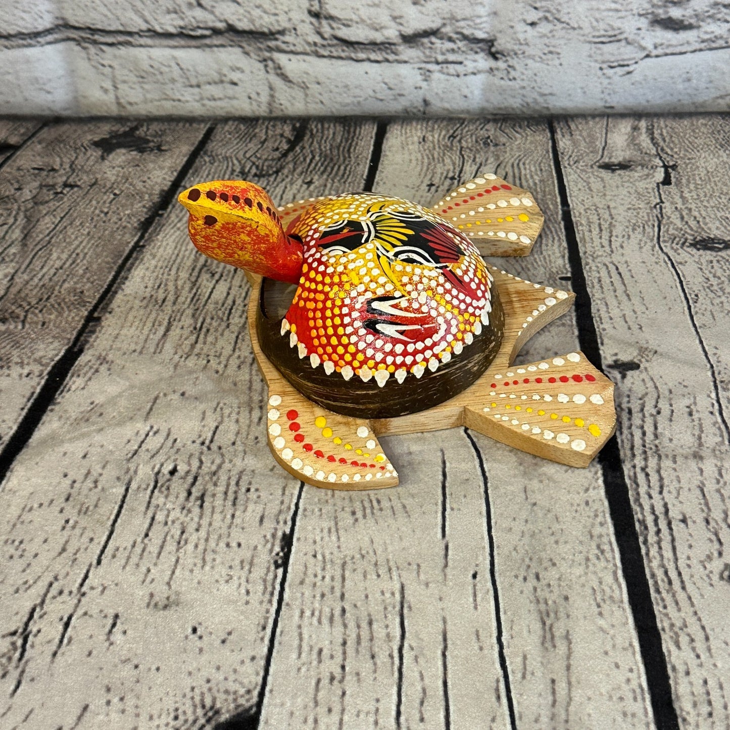 Red Painted Half Coconut Shell Wood Turtle Bobble Head Moving Tortoise Handmade1