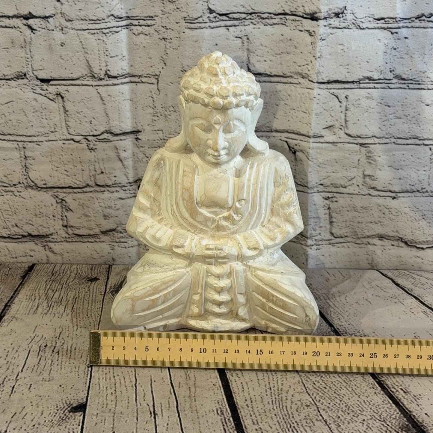 25cm White Meditating Buddha Ornament Sculpture Statue Buddhas Hand Carved Wood6
