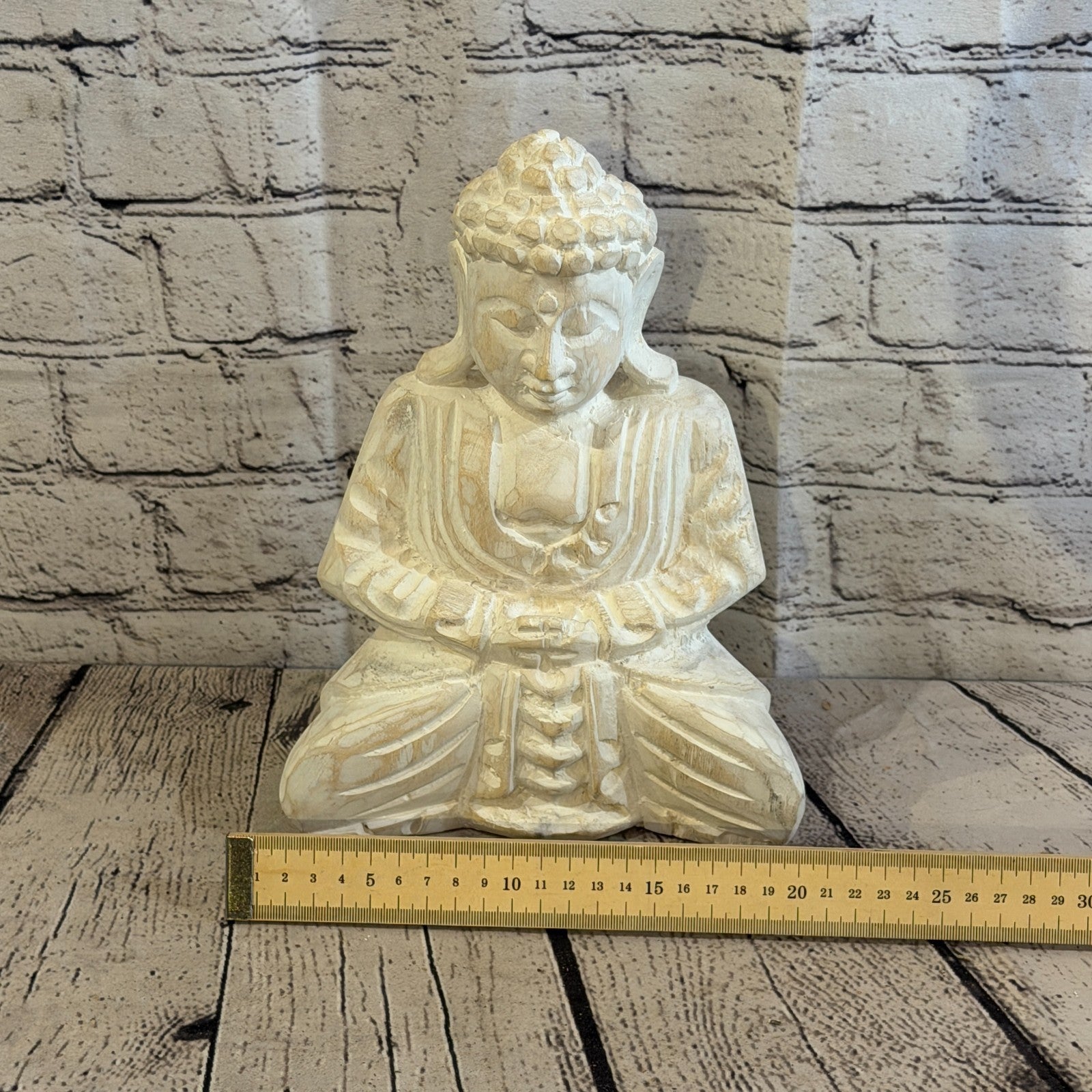 25cm White Meditating Buddha Ornament Sculpture Statue Buddhas Hand Carved Wood6