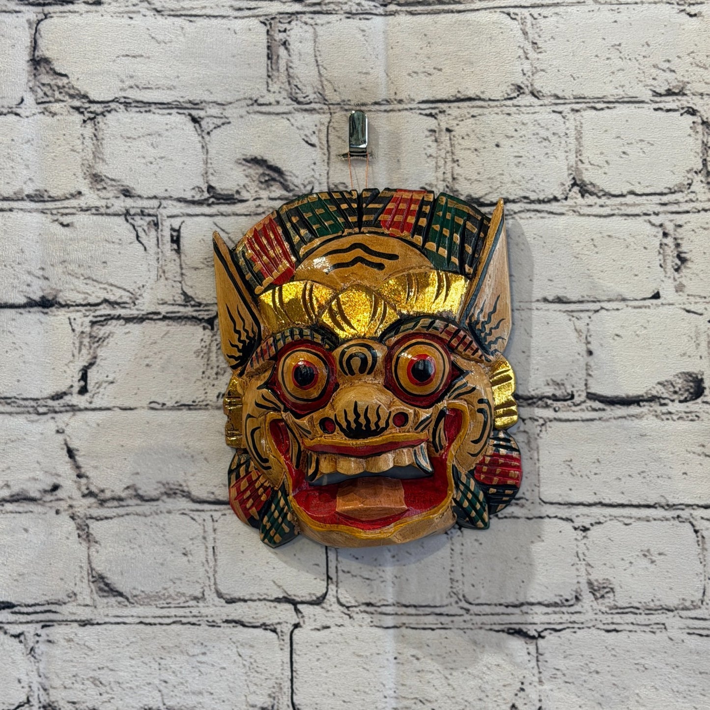Large Wooden Natural Barong Wall Mask 20cm x 20cm Handmade And Fairtrade Hindu3