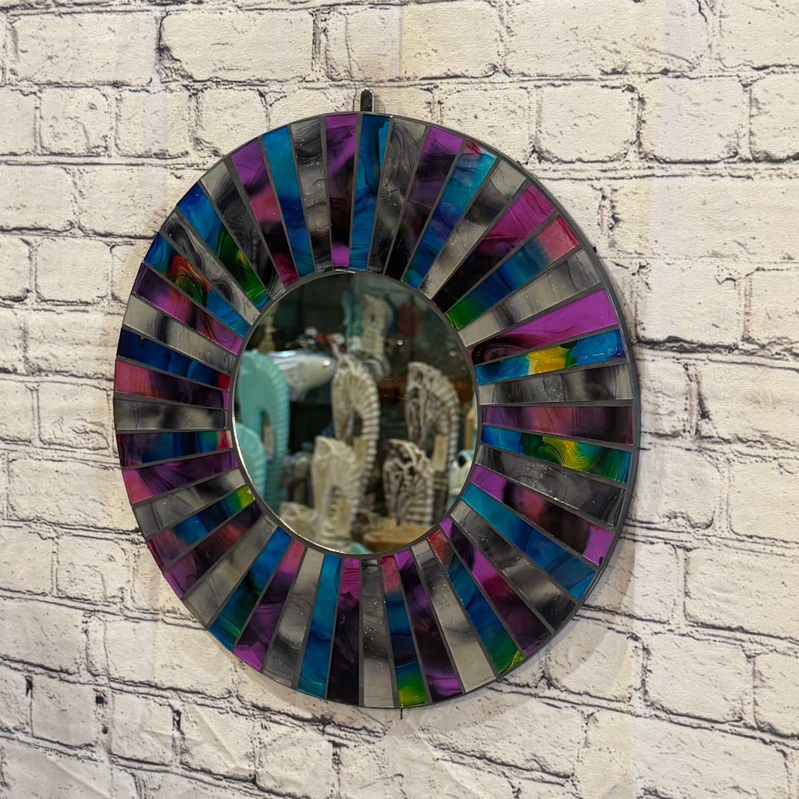 Blue Purple Line Black Mosaic Tile Wall Mirror 40cm x 40cm 16 Inches Handmade1