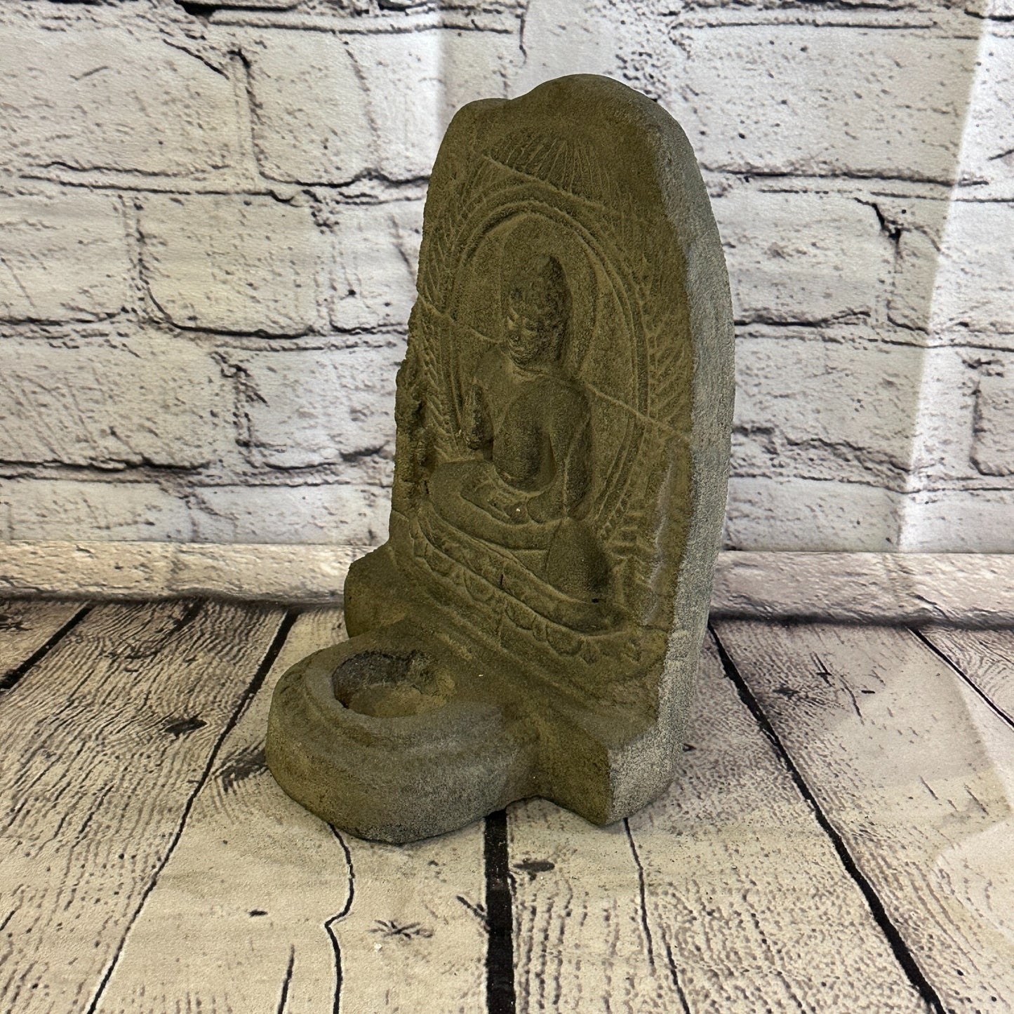 Flat Thai Buddha Candle Stone Garden 20cm Ornament Outdoor Indoor Statue Hindu1