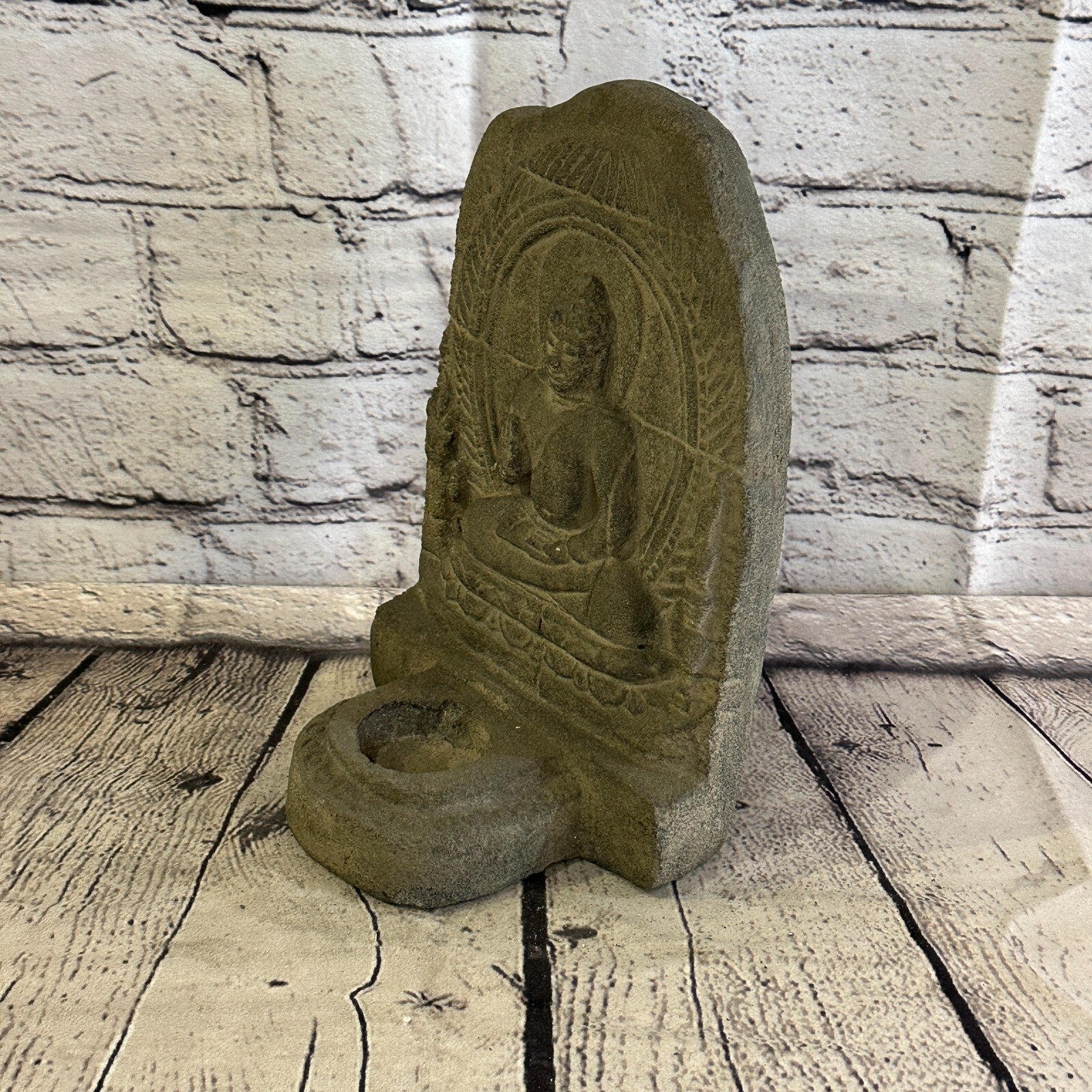 Flat Thai Buddha Candle Stone Garden 20cm Ornament Outdoor Indoor Statue Hindu1