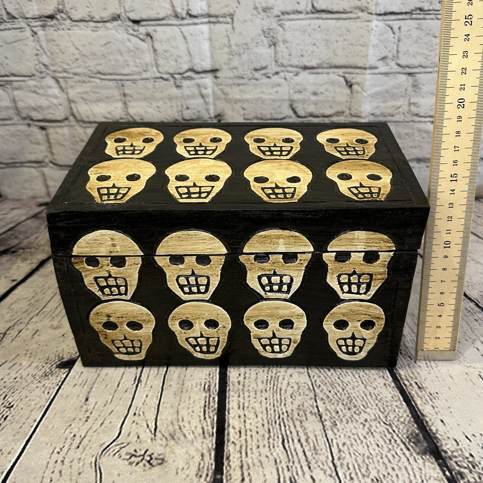 25cm x 15cm x 15cm Square Wooden Gothic Skeleton Skull Coffin Jewellery Box7
