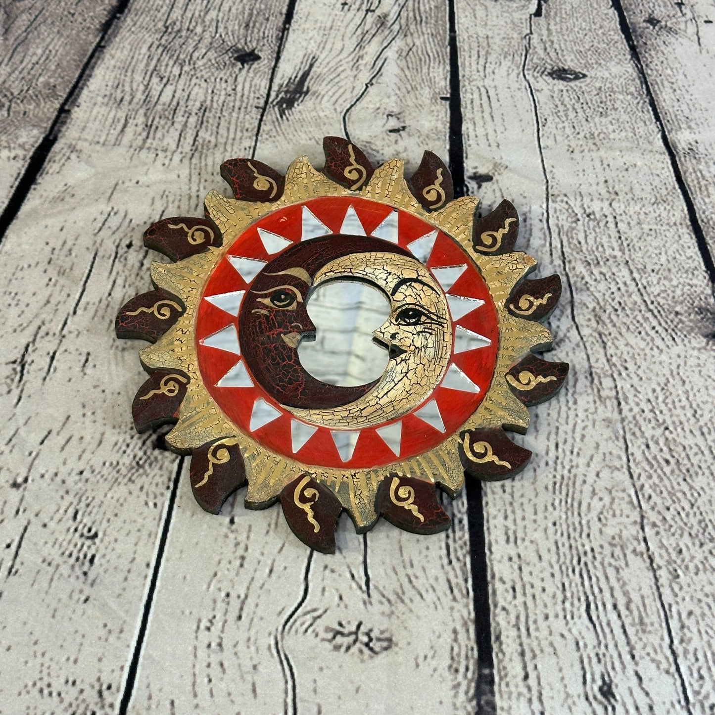 Red 2 Moon Mosaic Tile Wall Mirror 20cm x 20cm 8 Inches Handmade Fairtrade3