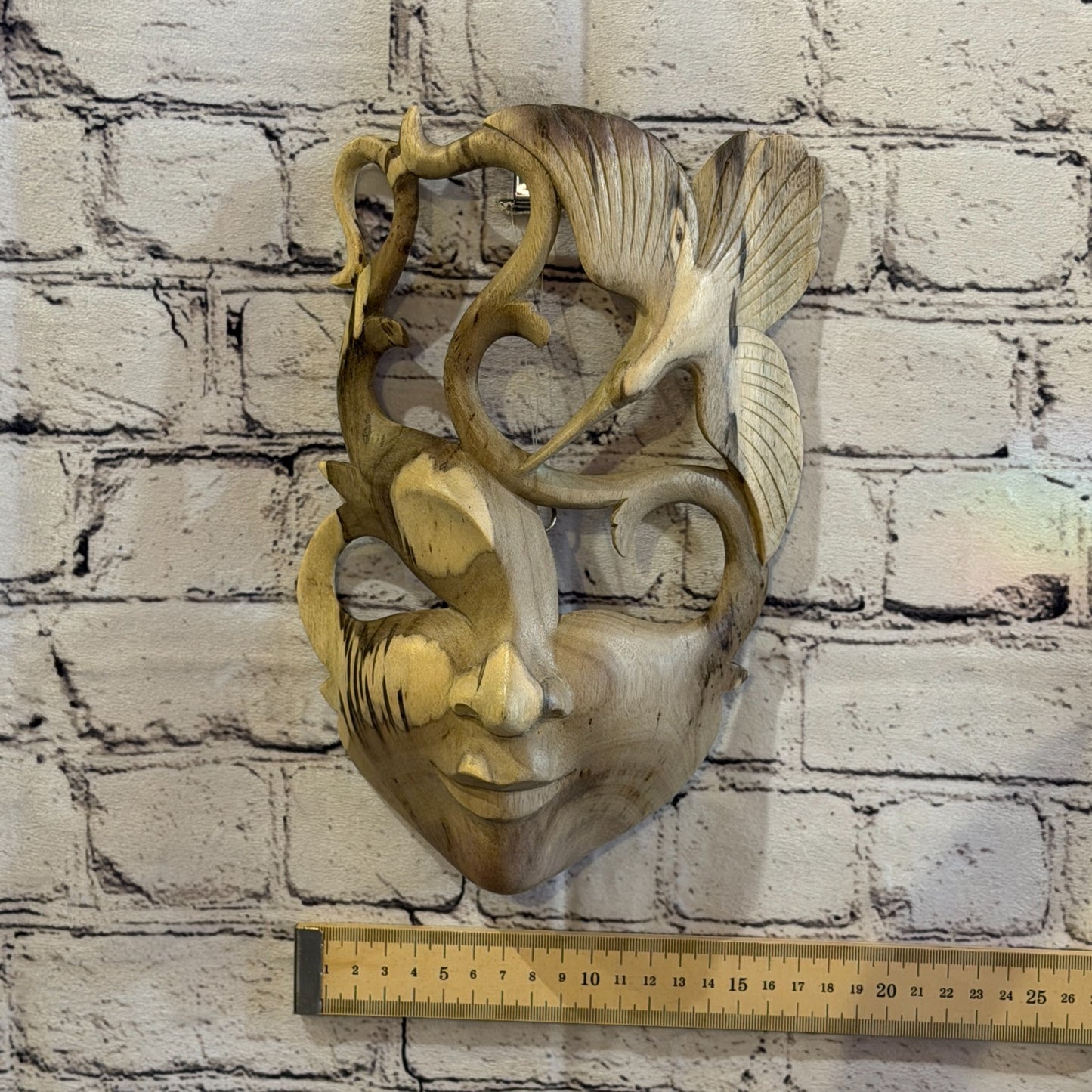 25cm Wooden Soulmate Mask Wall Art Hibiscus Wood Hand Carved Fair Trade Design 73