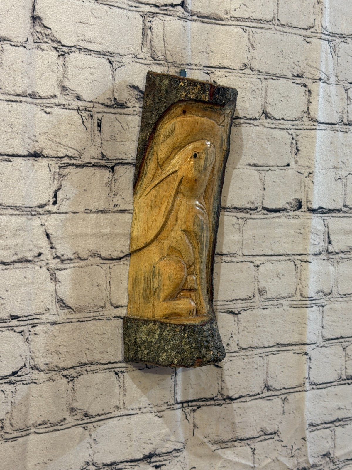 Hare Rabbit Looking At Moon 30cm Hand Carved Wizard Tree Trunk Wood Fairtrade1