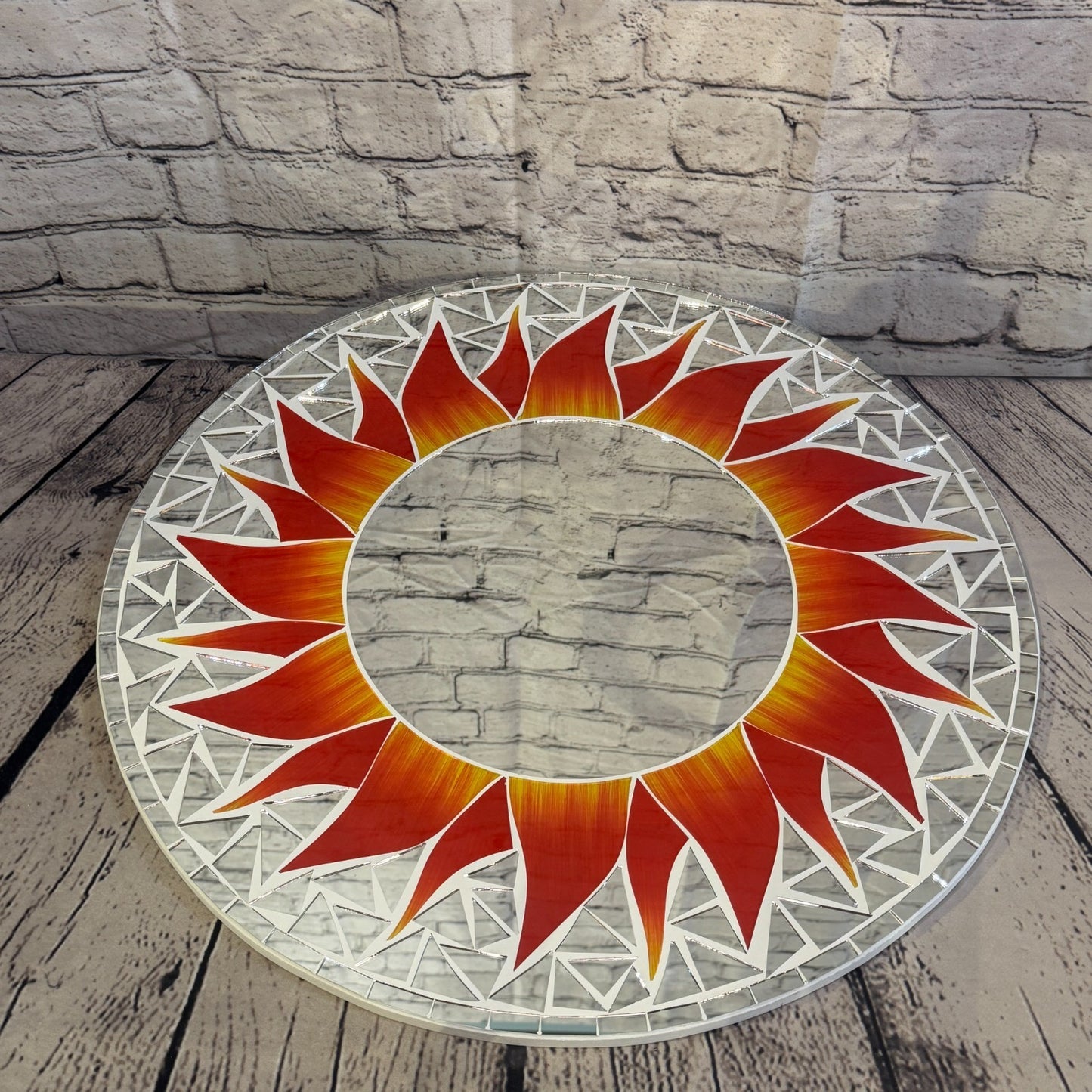 Red Sun Flame Mosaic Tile Wall Mirror 50cm x 50cm 20 Inches Handmade2