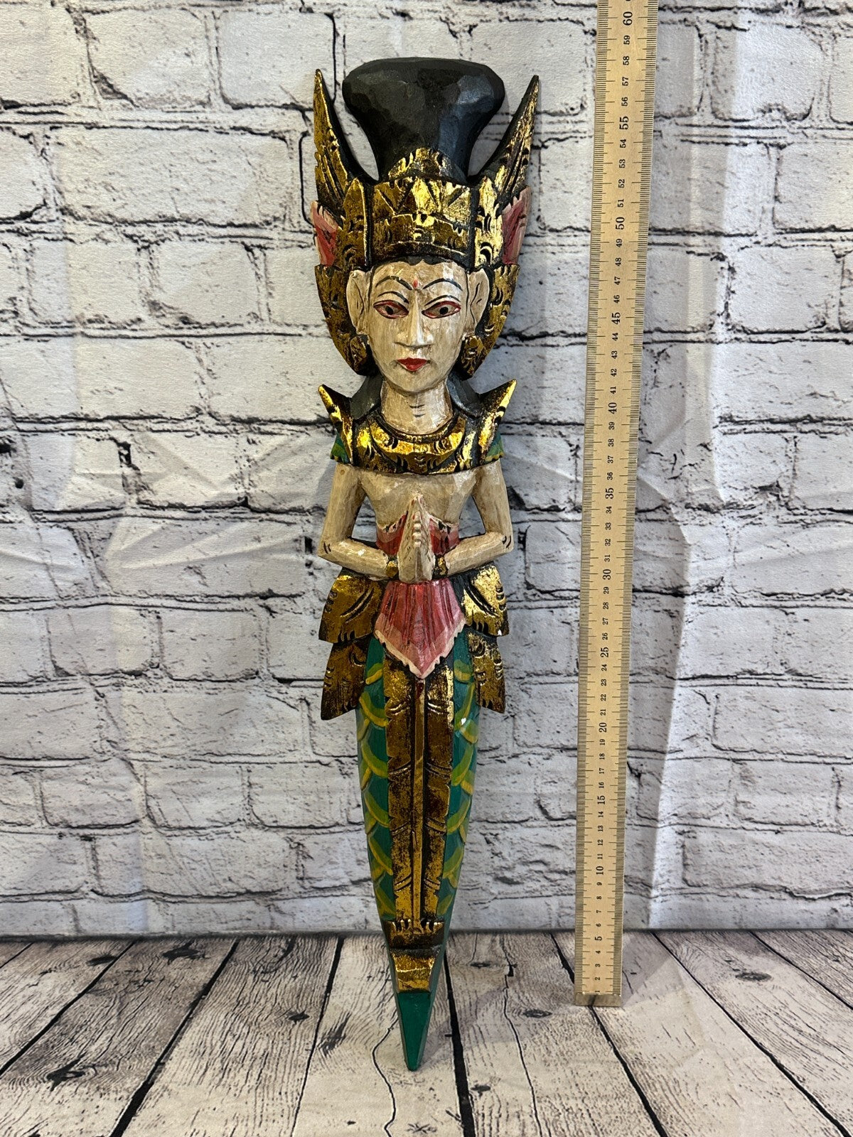Plain Antique Colour Sita Dewi Bali Rice Goddess Wings Mermaid Wood 60cm Pair5