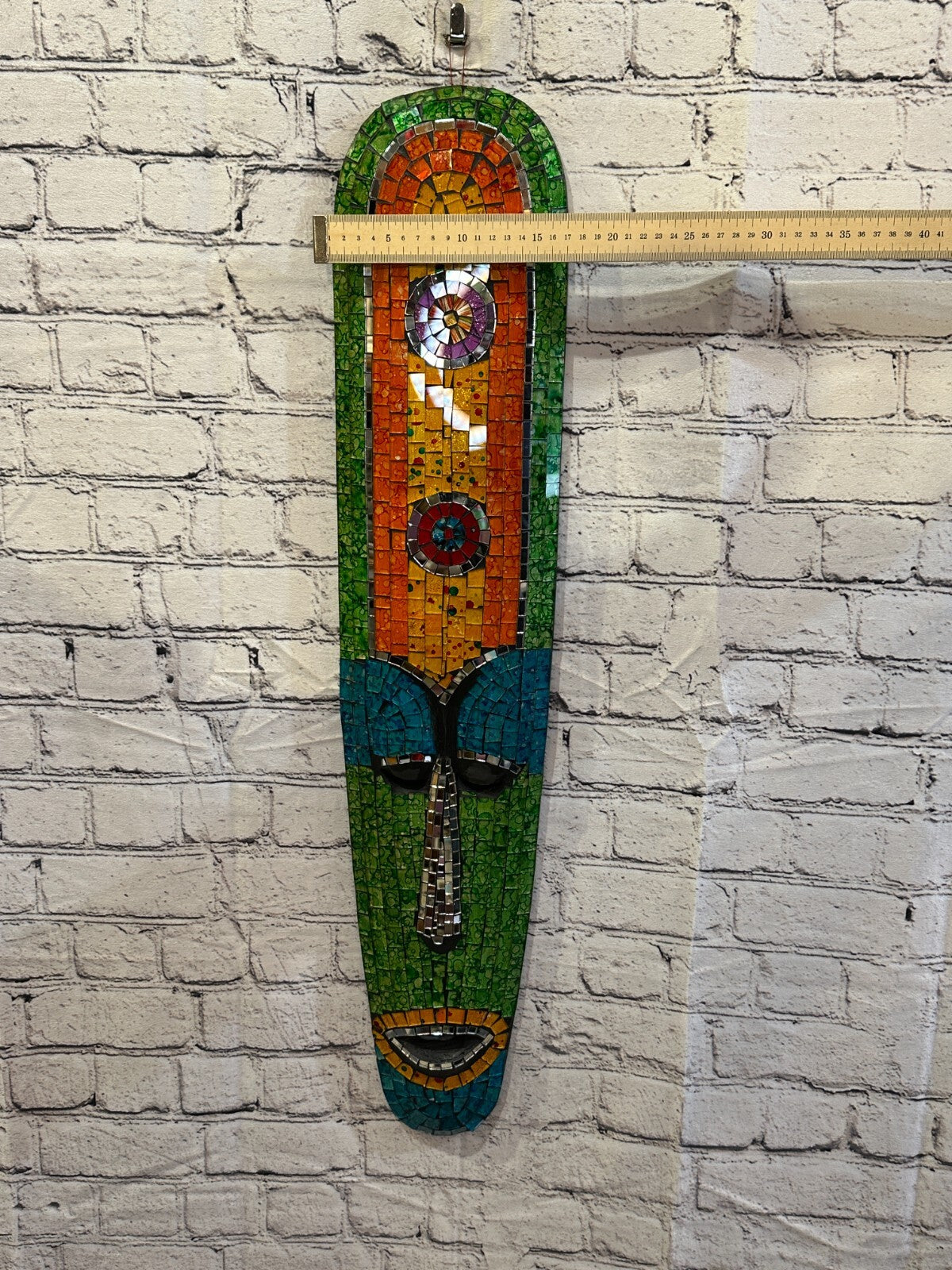 80cm Mosaic Mirror Mask Carved Painted Ethnic Tribal Wall Art Handmade Design 64