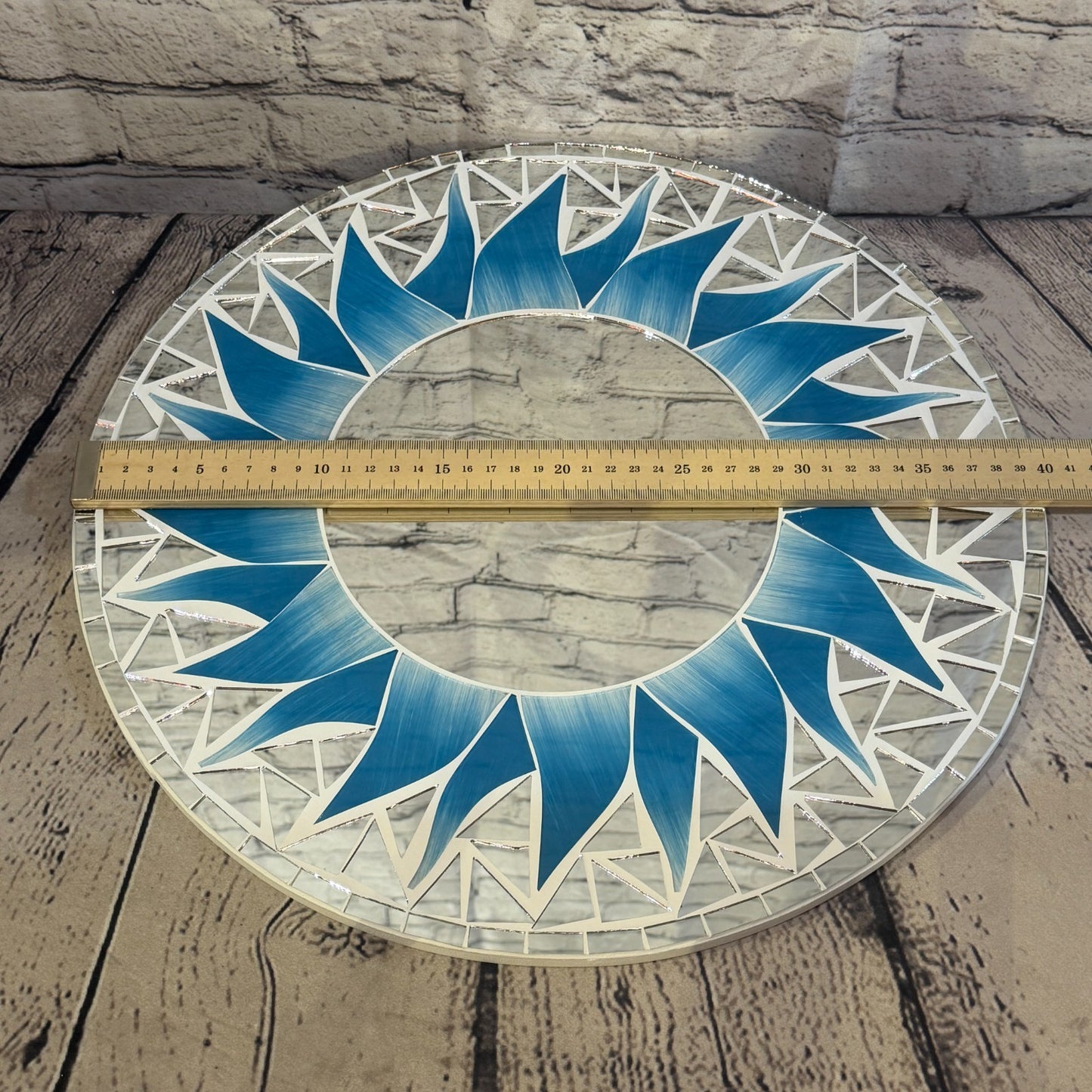 Turquoise Blue Sun Flame Mosaic Tile Wall Mirror 40cm x 40cm 16 Inches Handmade3