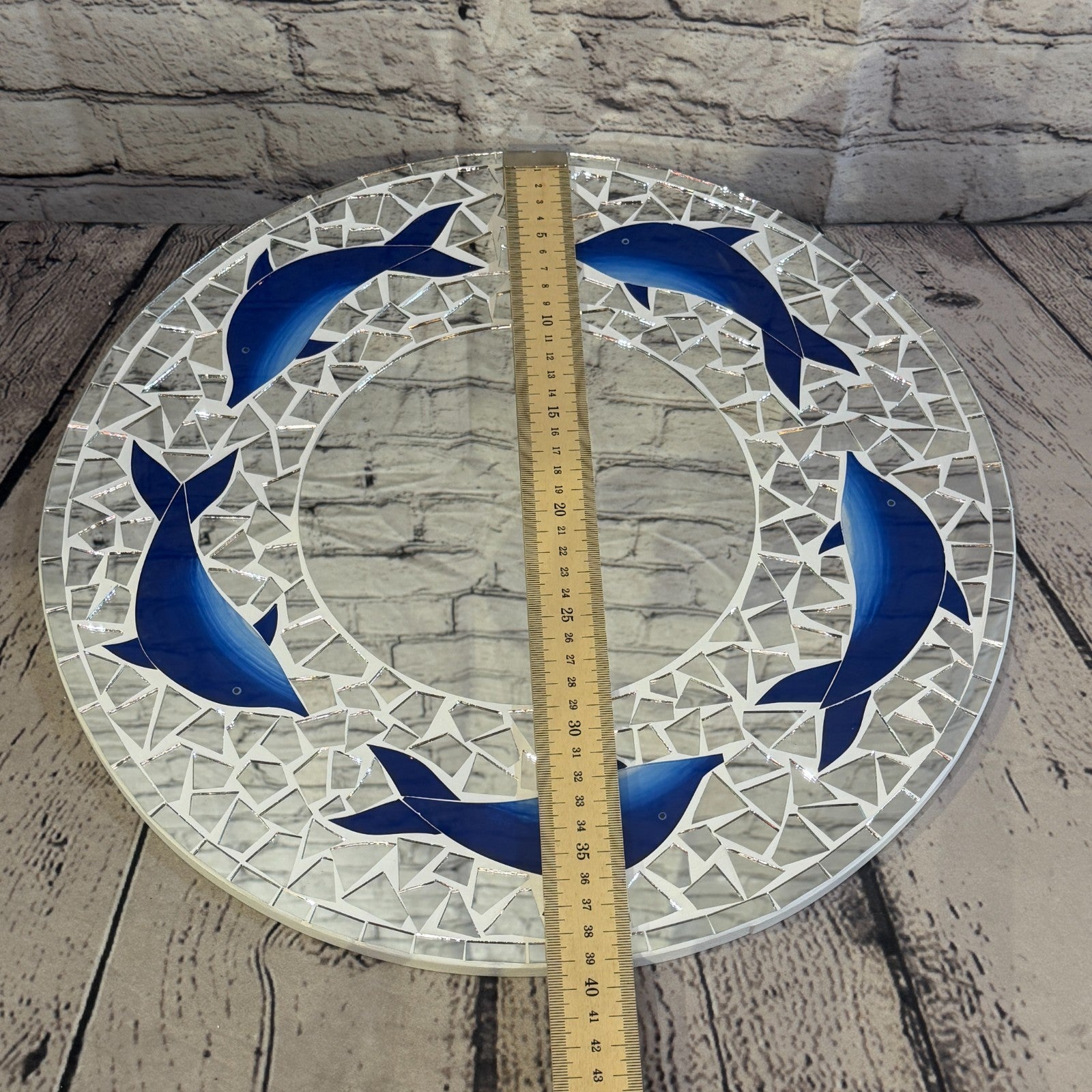 Blue Dolphin Mosaic Tile Wall Mirror 40cm x 40cm 16 Inches Handmade4