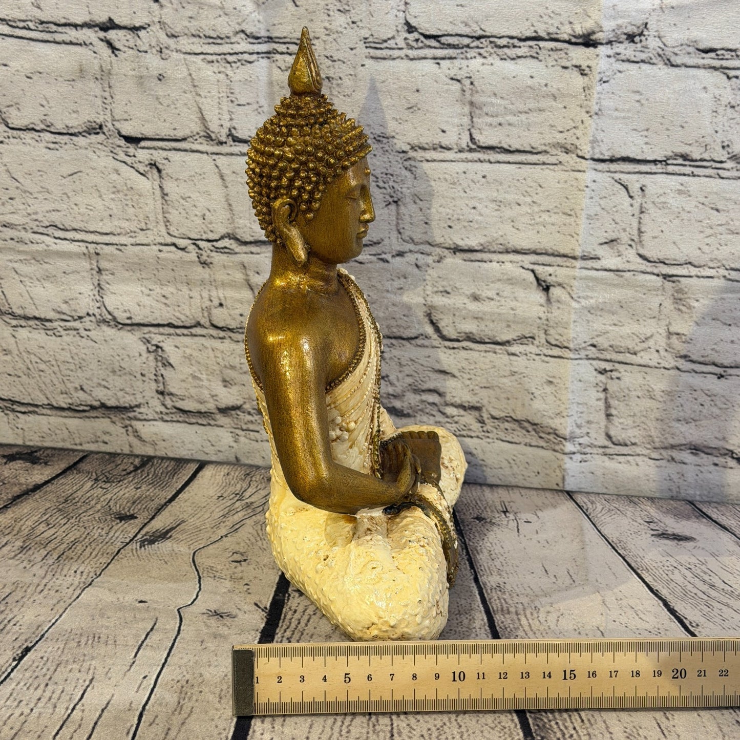 White & Bronze 30cm x 20cm Large Thai Spike Buddha Sitting Statue Resin Hindu7