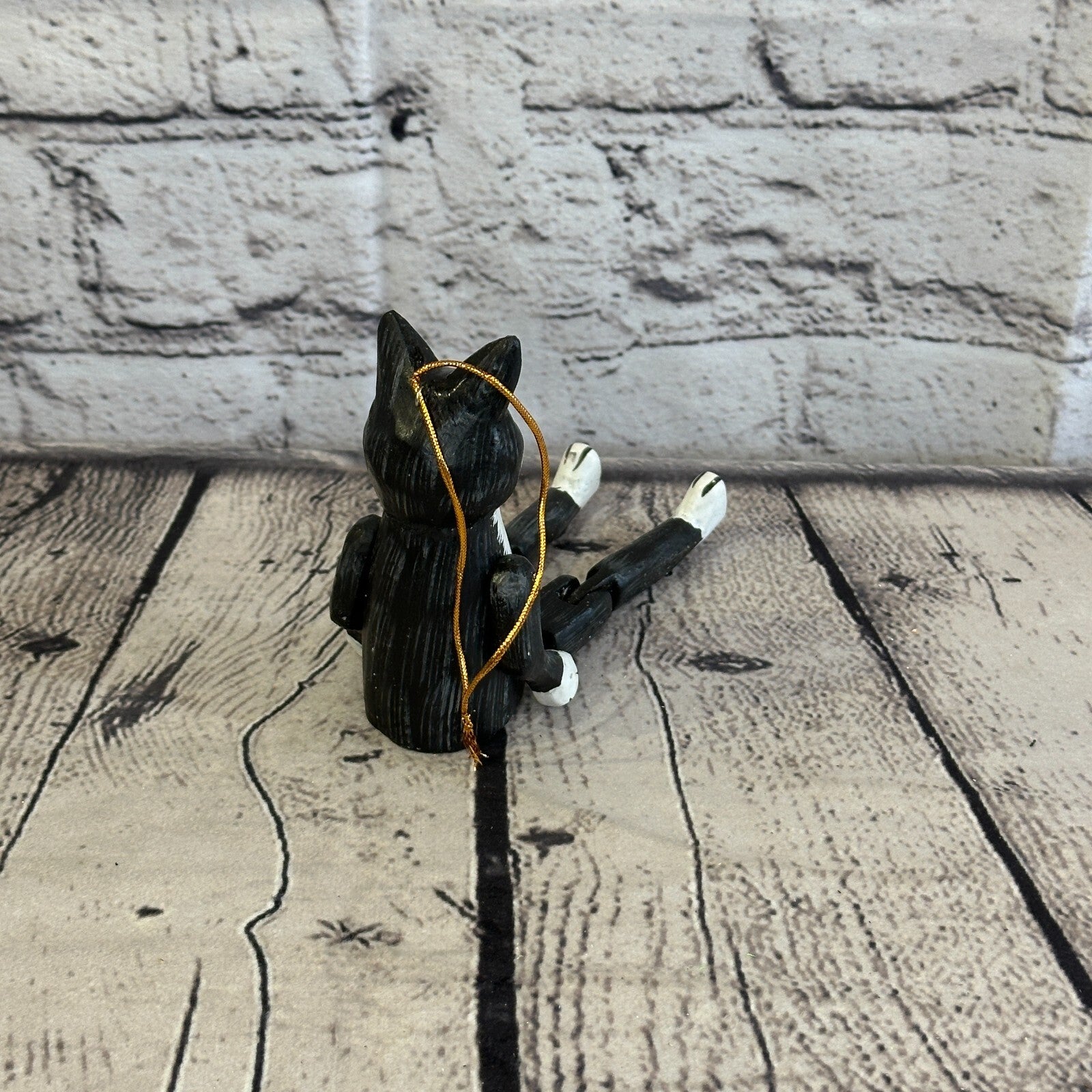 10cm Black Cat Sitting Animal, Wooden Shelf Ornament Handmade and Fairtrade4