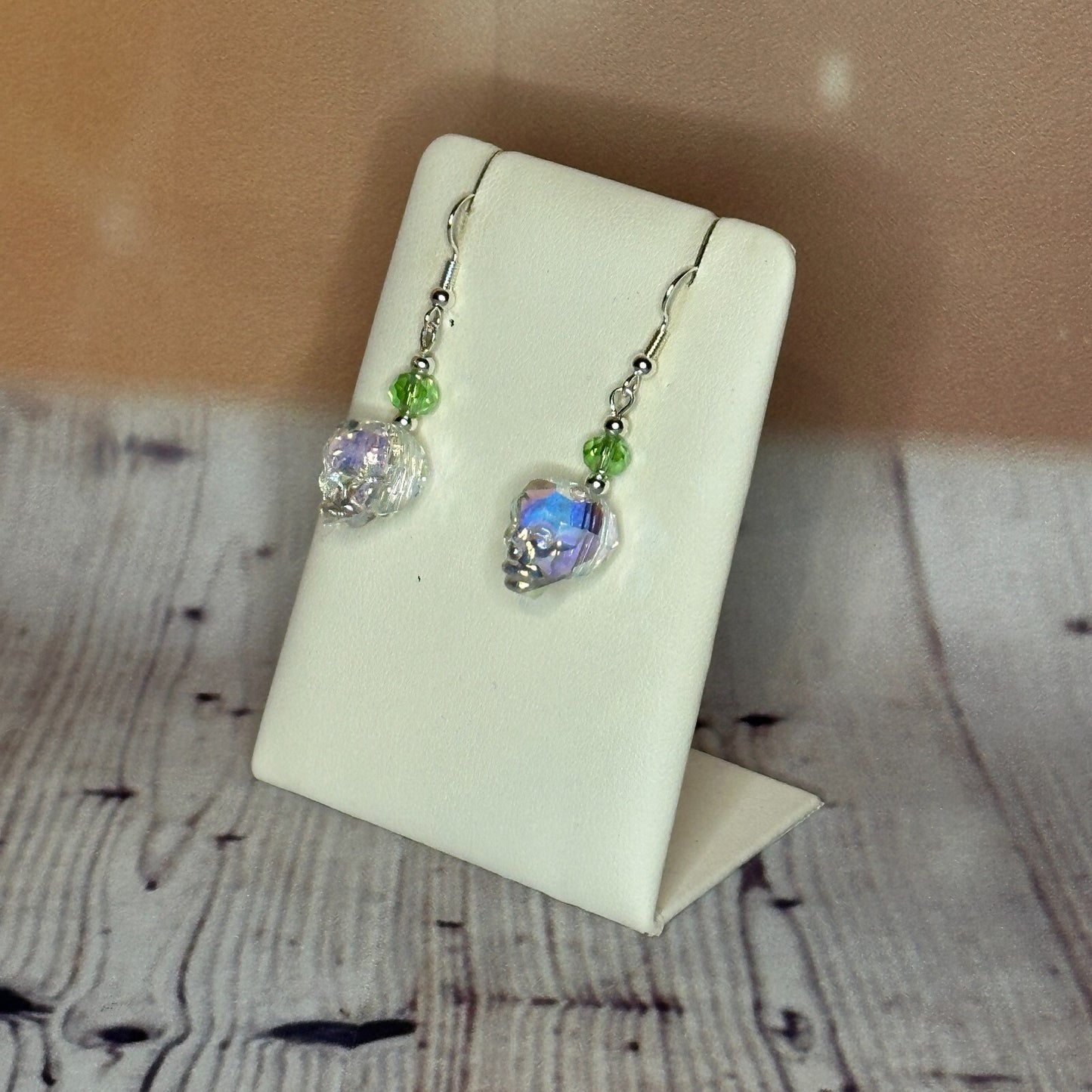 Light Green Crystal And Skull Shaped Dangle Drop Earrings Handmade UK Jewellery1