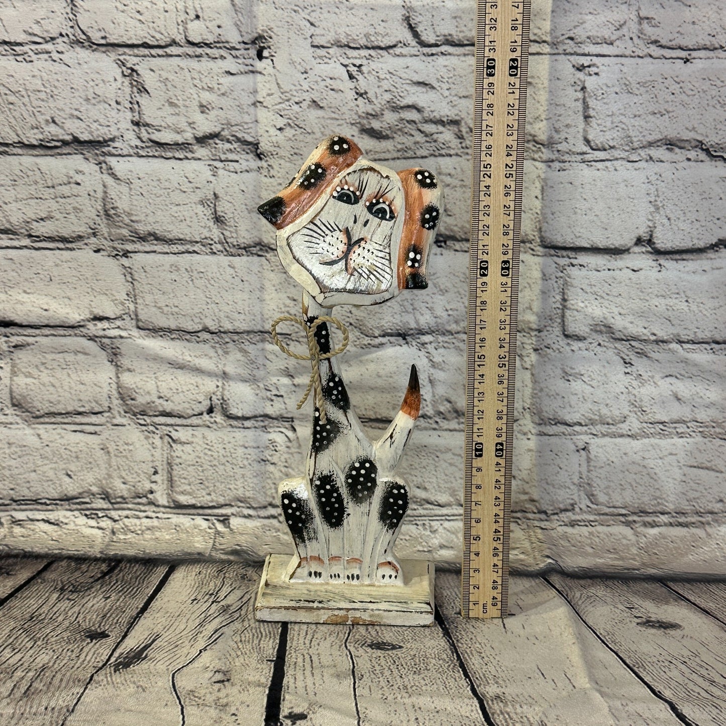 White Wooden Dog Shabby Pattern 30cm x 10cm Handmade and Fairtrade5