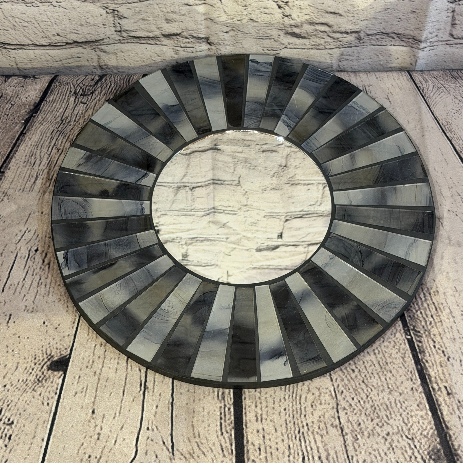 Grey Black Line Black Mosaic Tile Wall Mirror 30cm x 30cm 12 Inches Handmade2