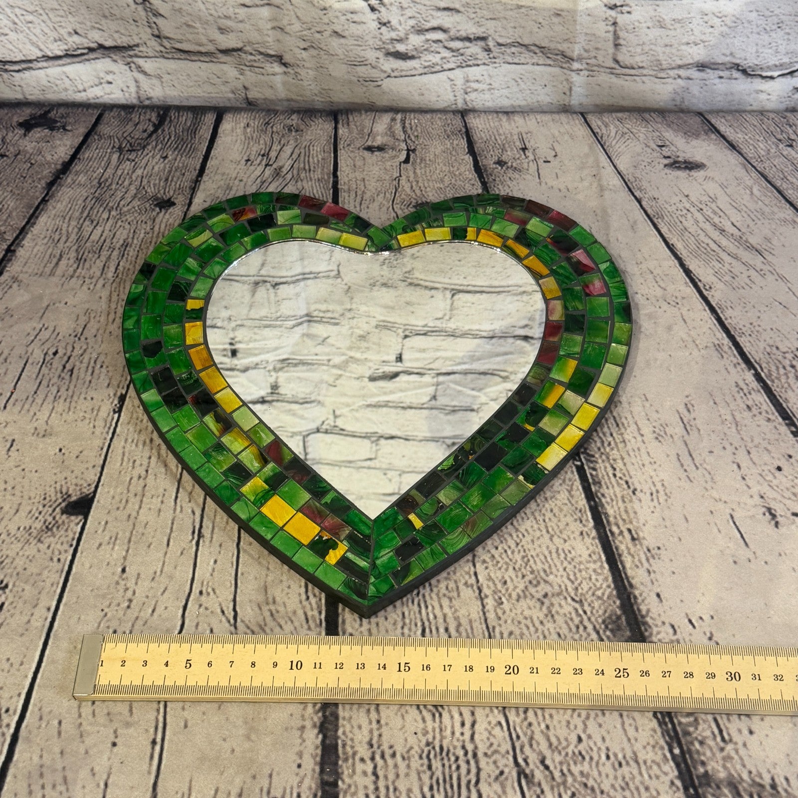 Green Heart Shape Mosaic Tile Wall Mirror 28cm x 25cm 10 Inches Handmade New4