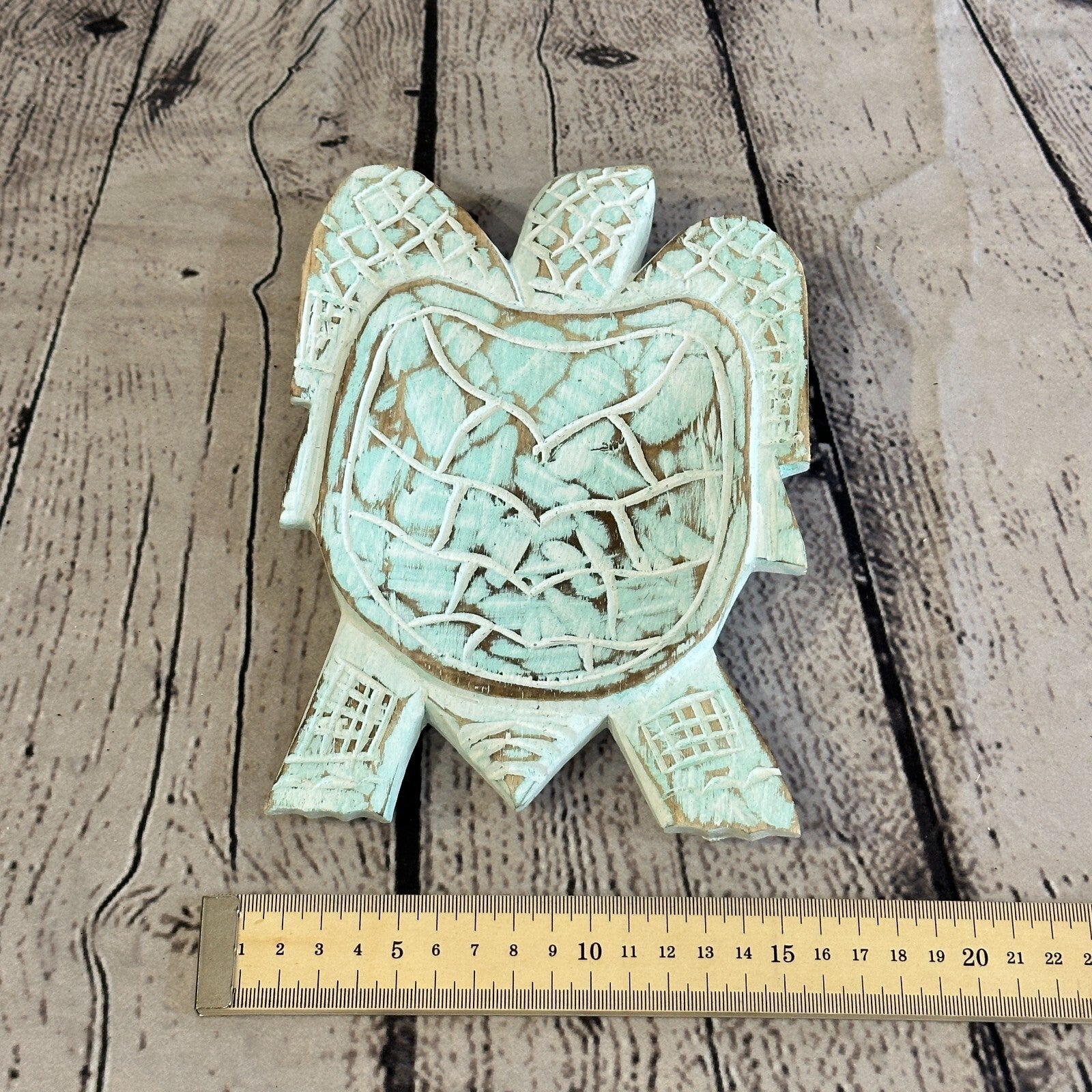 20cm Blue Sea Turtle Bowl Trinket Dish Decoration Designer Mask Wooden Handmade4